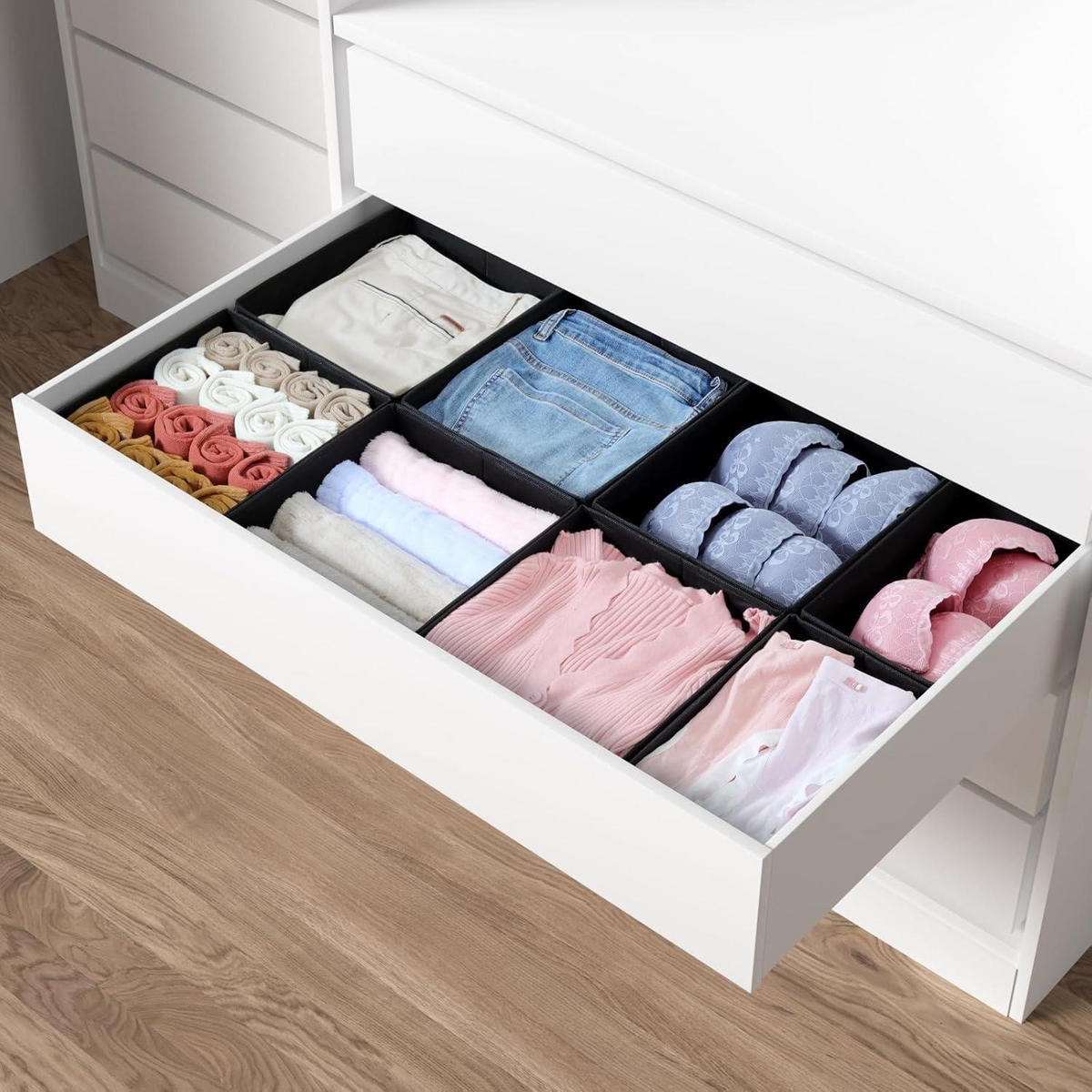 SCHUBLADEN Organizer 8er Set für PAX Kleiderschrank 100x58 cm Schwarz - Schwarz, Textil (24/11/26cm)
