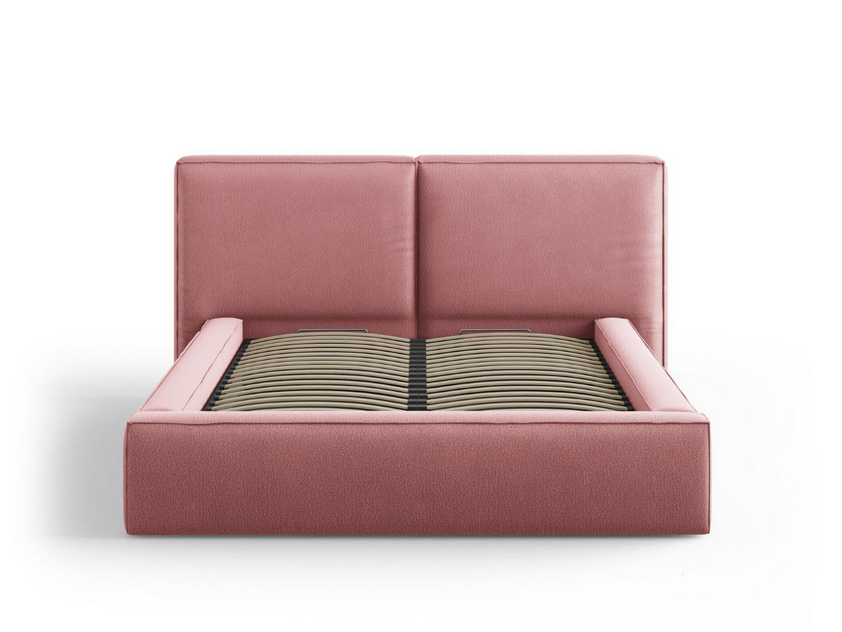 BETT mit Bettkasten und Kopfteil Jodie aus strukturiertem Stoff rosa 140x200cm - Pink, Textil (140/200cm) - Micadoni