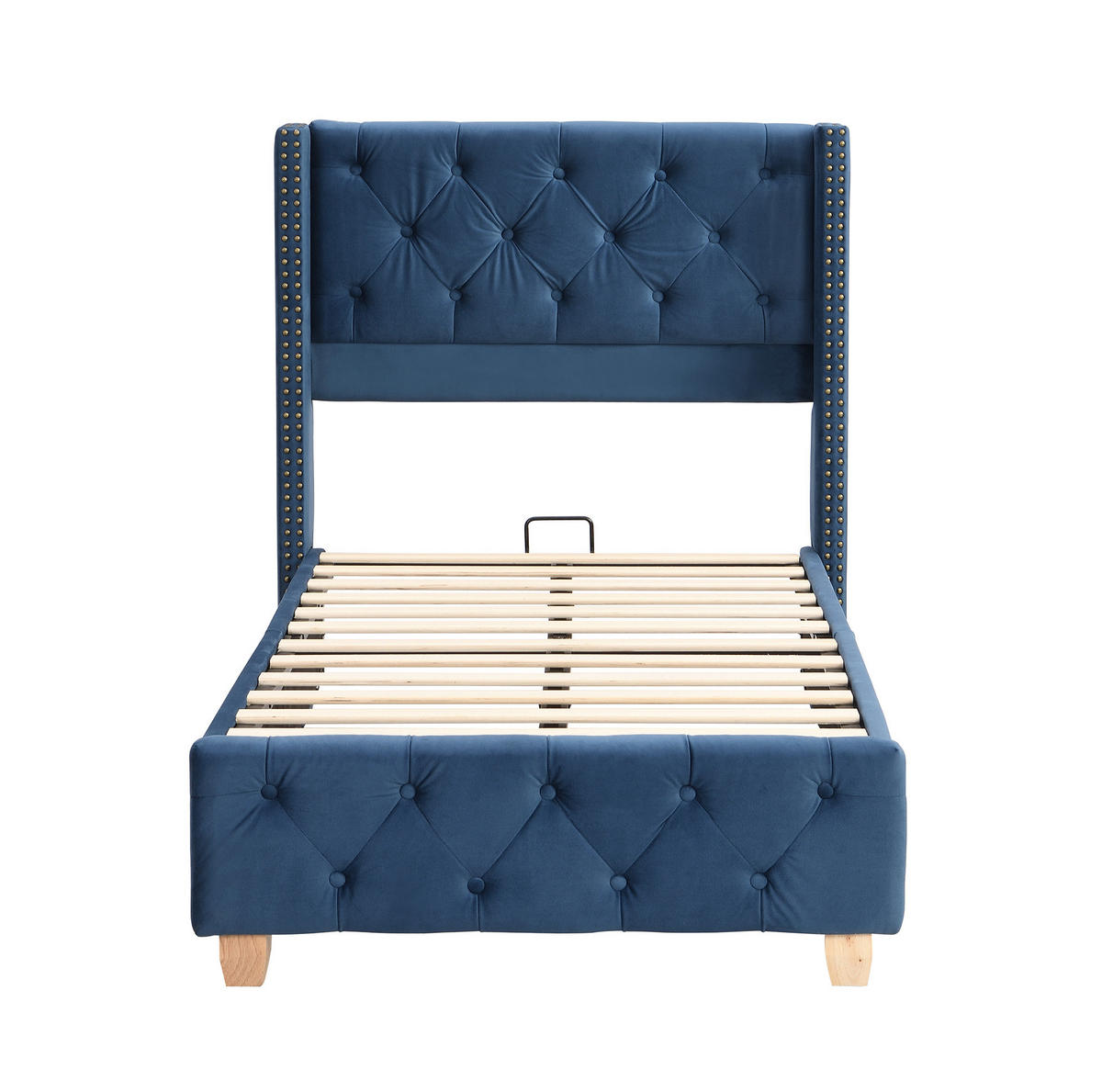 SAMT-POLSTERBETT 90/200 cm in Blau mit Lattenrost und gepolstertem Kopfteil - Blau, Textil (90/200cm) - BEAOK