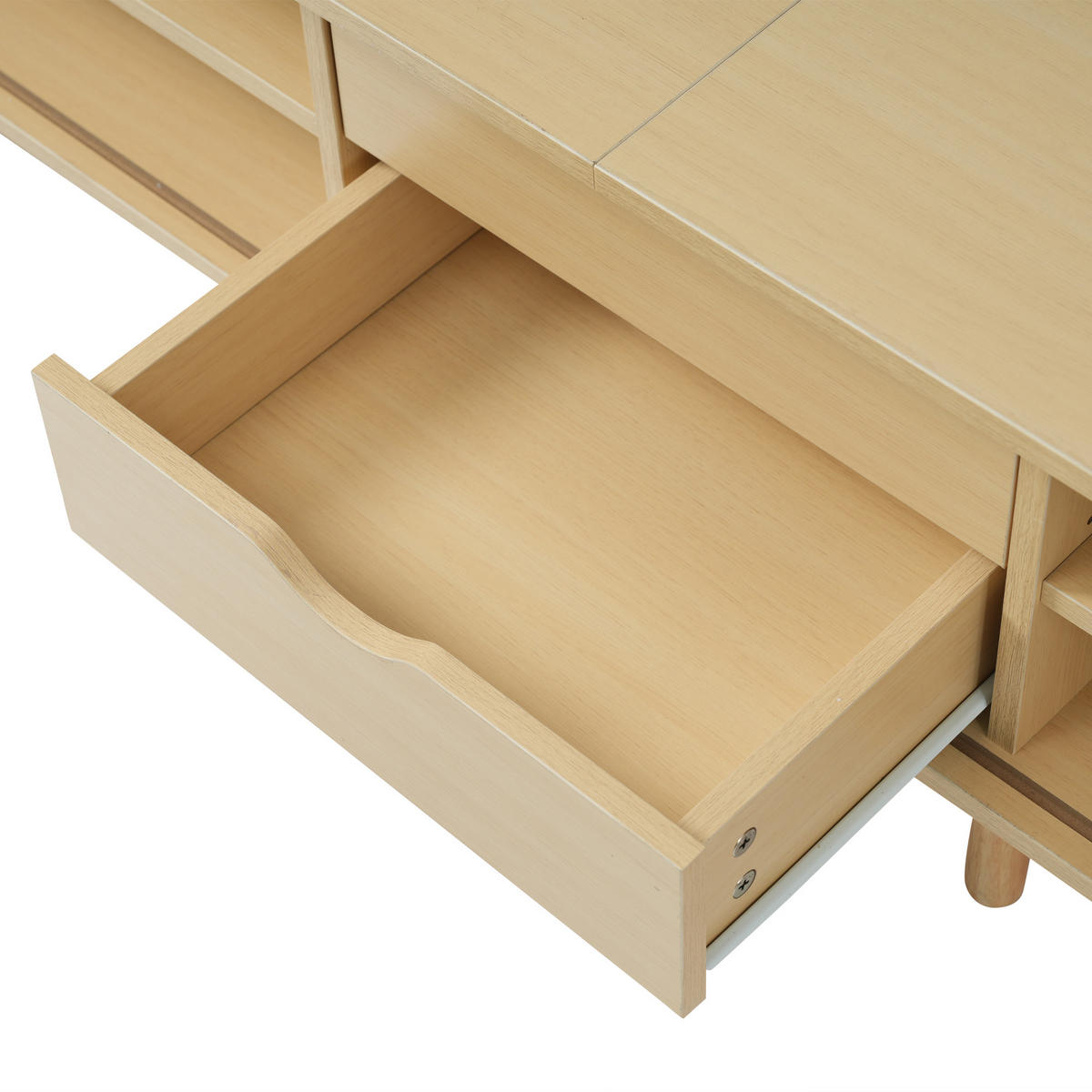 LOWBOARD in Naturfarben mit Schubladen und Teleskoptüren für Wohnzimmer, B175/T40/H42 cm - Eichefarben/Naturfarben, Holz/Holzwerkstoff (175/42/40cm) - STILVORA