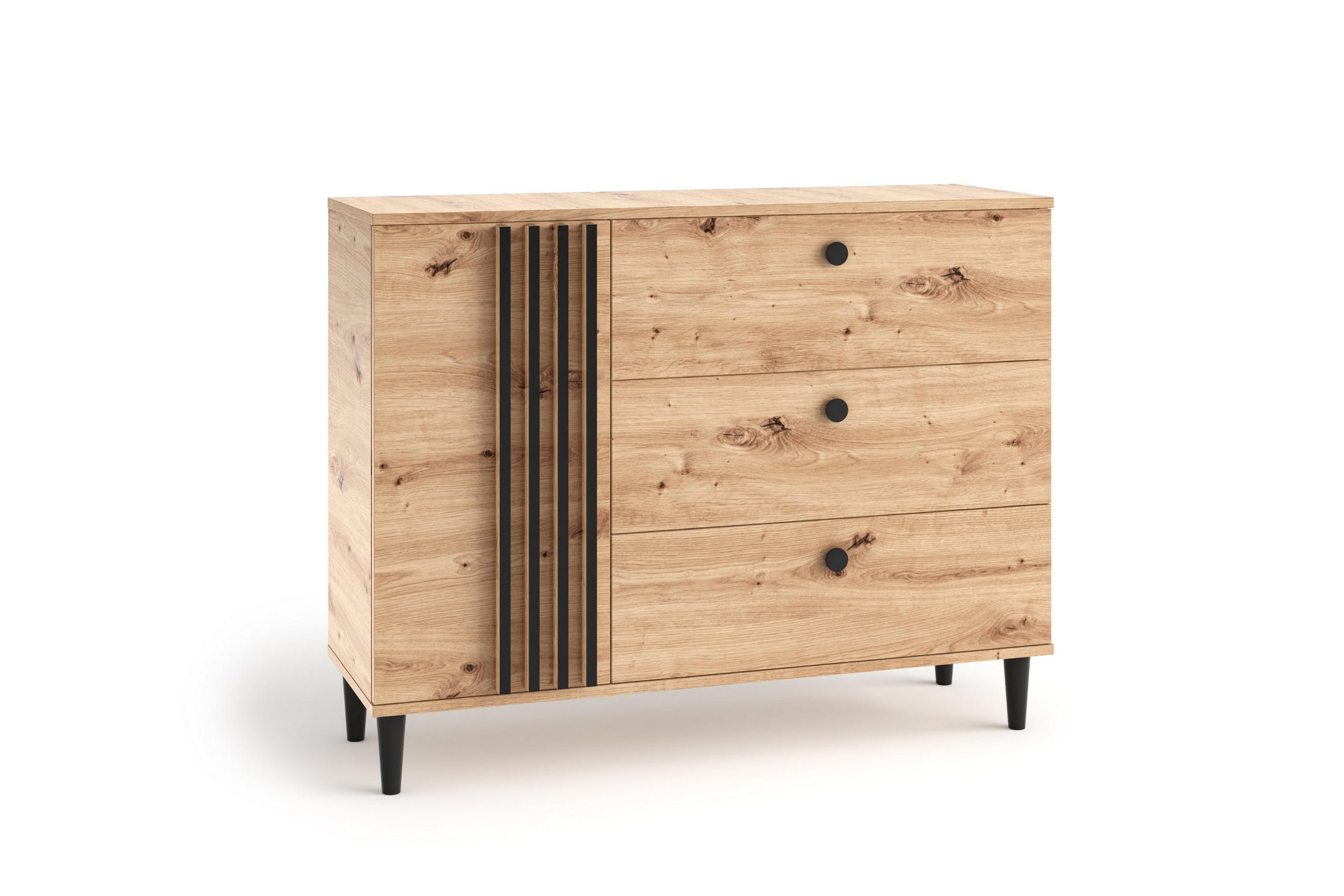 KOMMODE ARTIANO 120/92,5/40cm mit 3 Schubladen 1 Türen Eiche Artisan - Eiche Artisan, Holzwerkstoff (120/92.5/40cm) - MASSENO