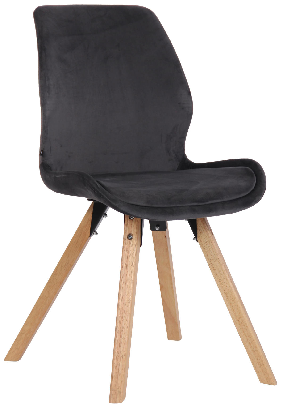 STUHL Samt dunkelgrau - Eukalyptusholzfarben/Dunkelgrau, Holz/Textil (49/87.5/58cm) - CLP