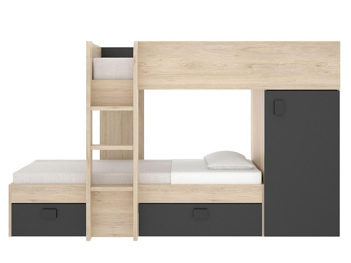 ETAGENBETT - 2 Personen - holz - anthrazitgrau, naturfarben hell Ricardo - Anthrazit/Naturfarben, Holz (90/190cm) - Vente-Unique
