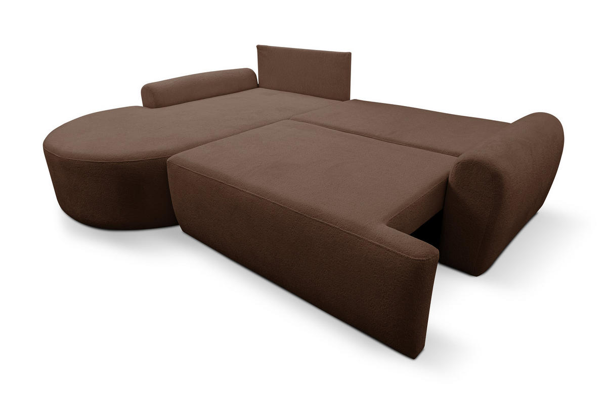 ECKSOFA Dream in L-Form mit Schlaffunktion und Bettkasten, Farbe: Dunkelbraun, Bouclé-Stoff, Ottomane Links - Dunkelbraun, Textil (136/260cm) - VENASI MÖBEL