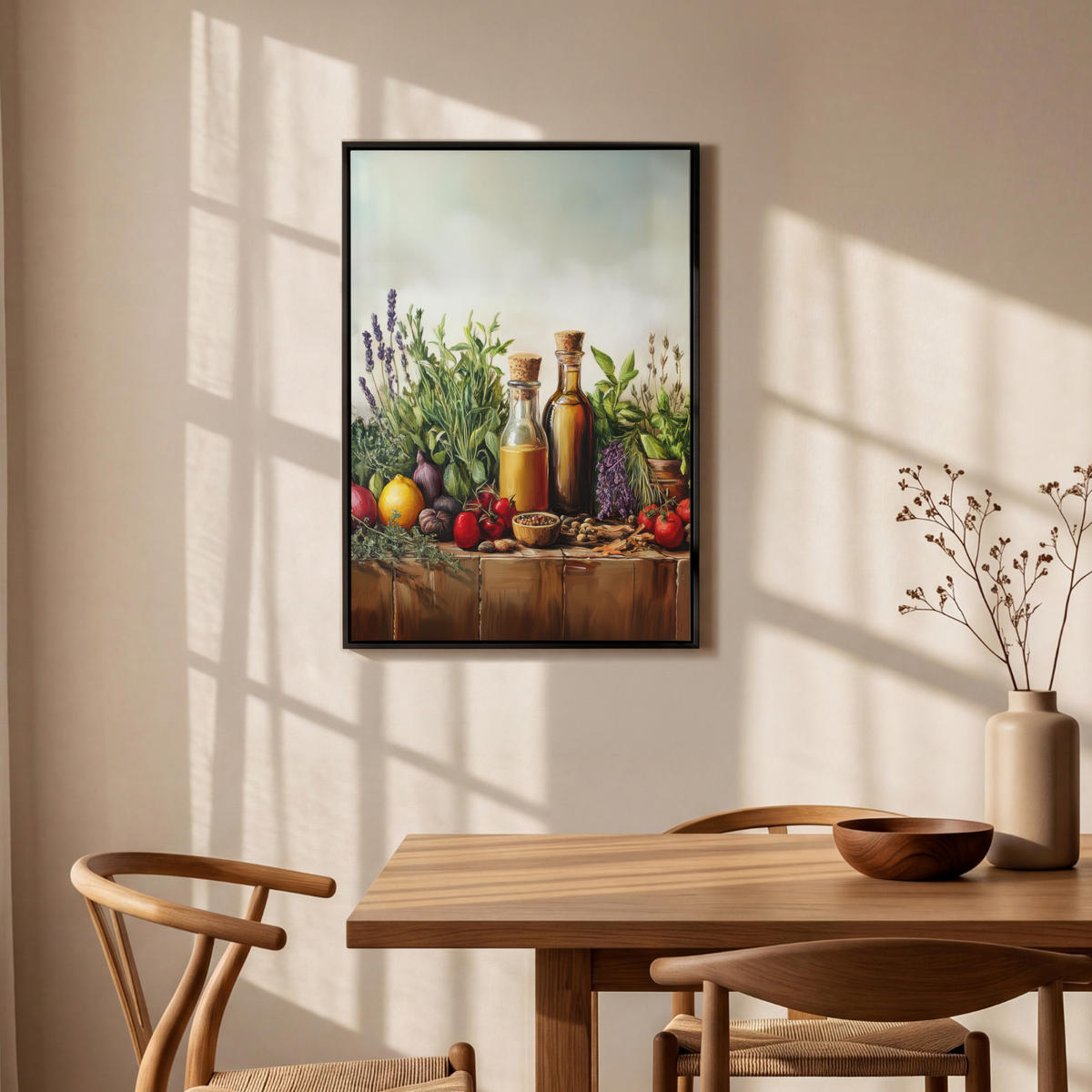 LEINWAND Bilder mit Rahmen - Stilleben - Kräuter - Gewürze - Früchte - Farbenfroh - 60x90 - Grün, Textil (60/90cm) - MuchoWow