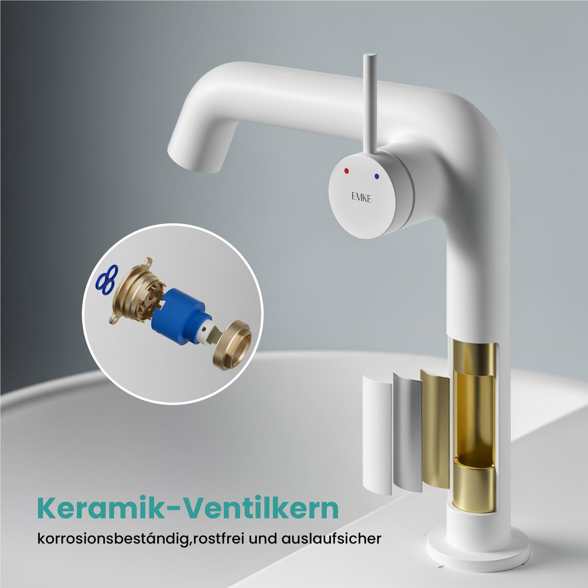 WASCHTISCHARMATUR Ventilkernzertifizierung Weiß Matt 15cm - Weiß, Metall (20/7.6/22.2cm) - EMKE