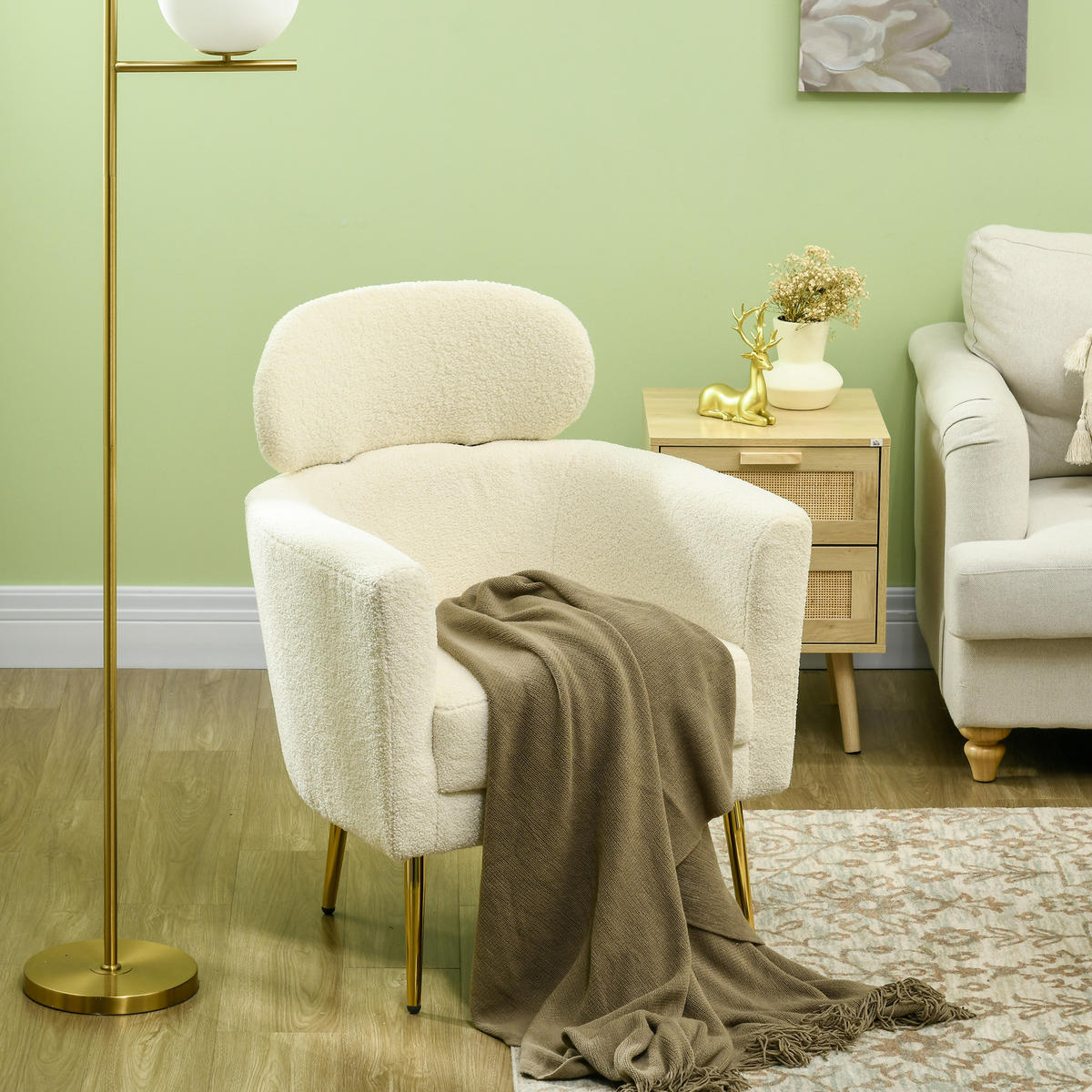 SESSEL DE-13456 mit abnehmbarer Kopfstütze, Teddyfell Creme - Creme, Textil (65/90/71cm) - ComfortXL