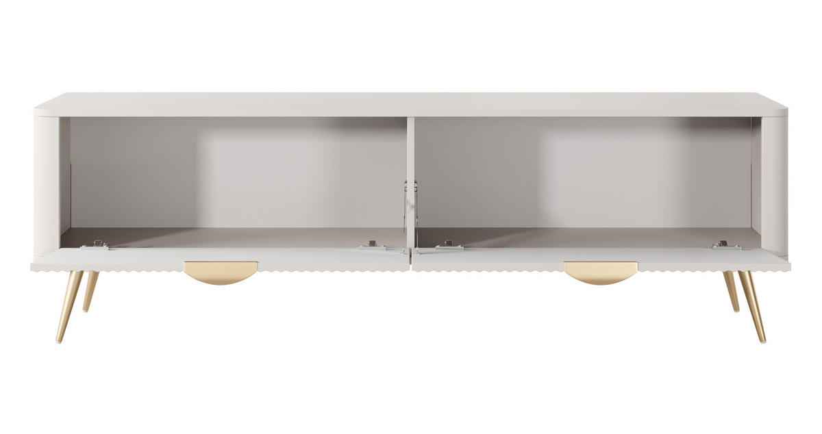 LOWBOARD Vespasia 2T Beige 163,2/51/38 cm – Geriffelten Fronten - Beige/Goldfarben, Holzwerkstoff/Metall (163.2/51/38cm) - AX Living
