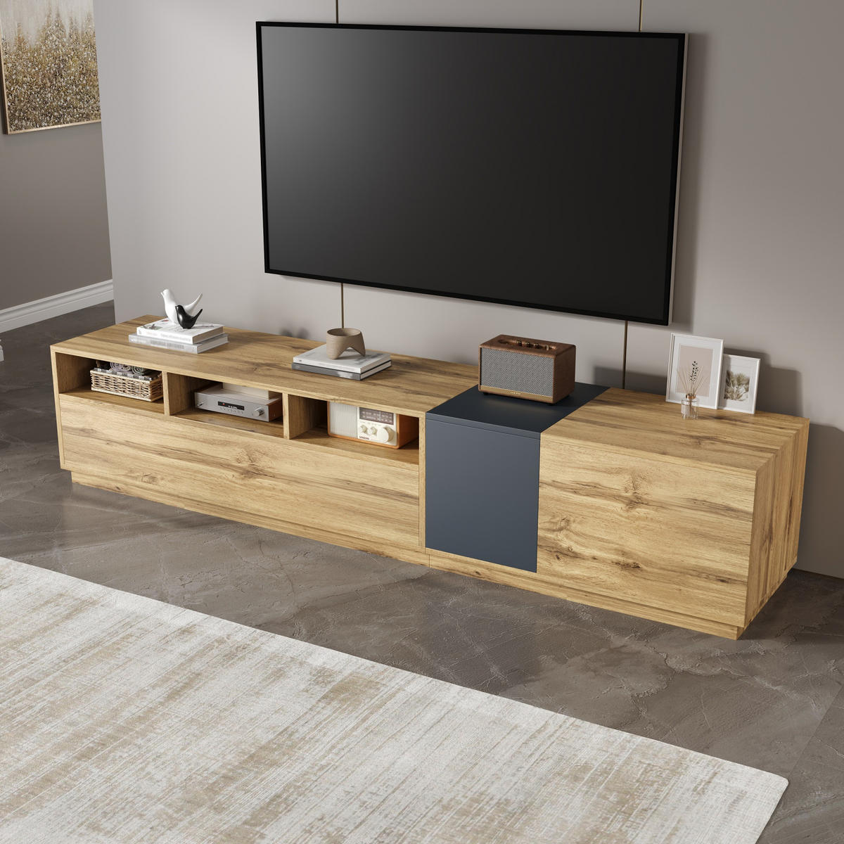 TV-SCHRANK Lowboard 200 cm Kontrast Design - Naturfarben, Holzwerkstoff (200/45/45cm) - Fortuna Lai