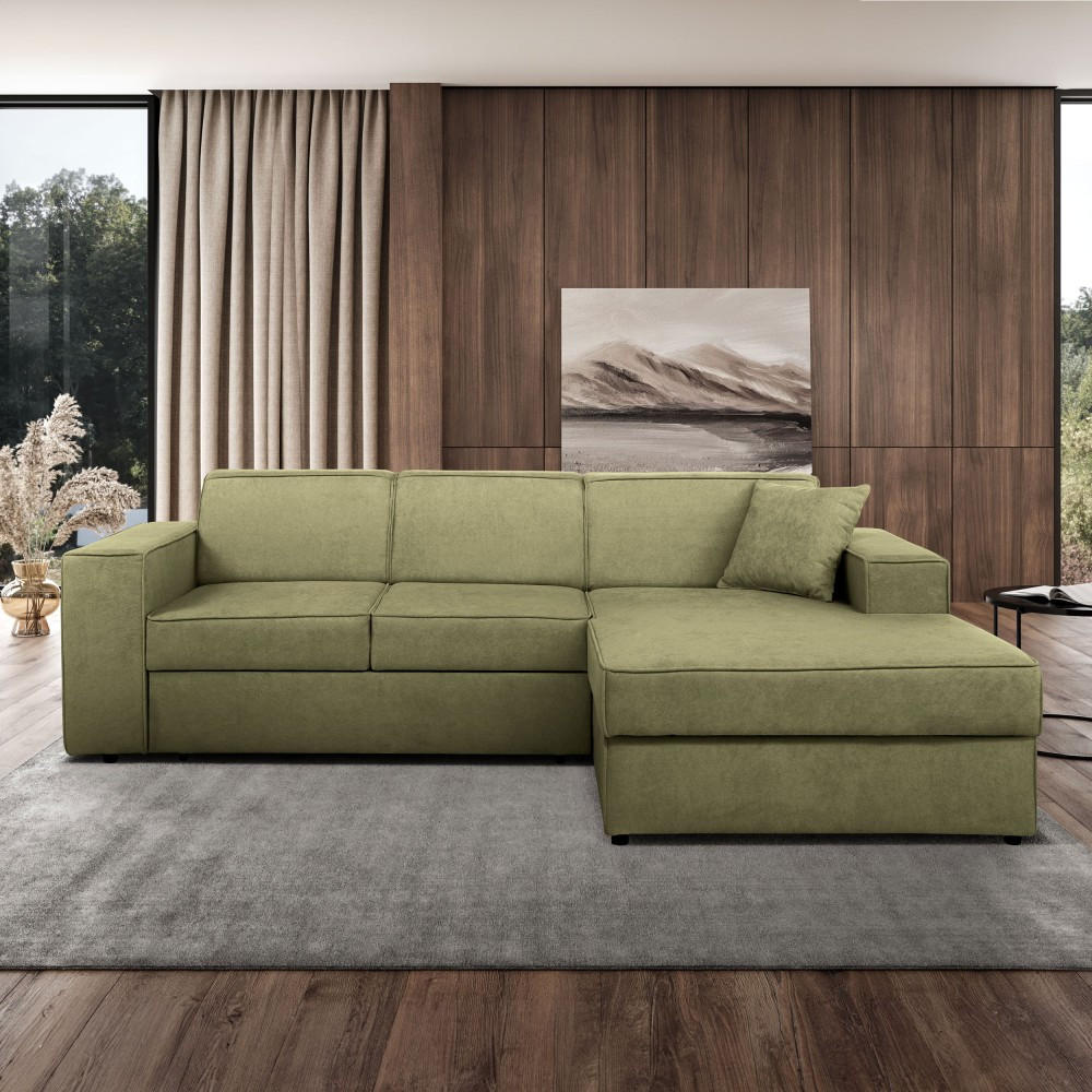 ECKSCHLAFSOFA mit Schlaffunktion Pedro L hellgrün rechts - Schwarz/Hellgrün, Kunststoff/Textil (267/160cm) - Beautysofa