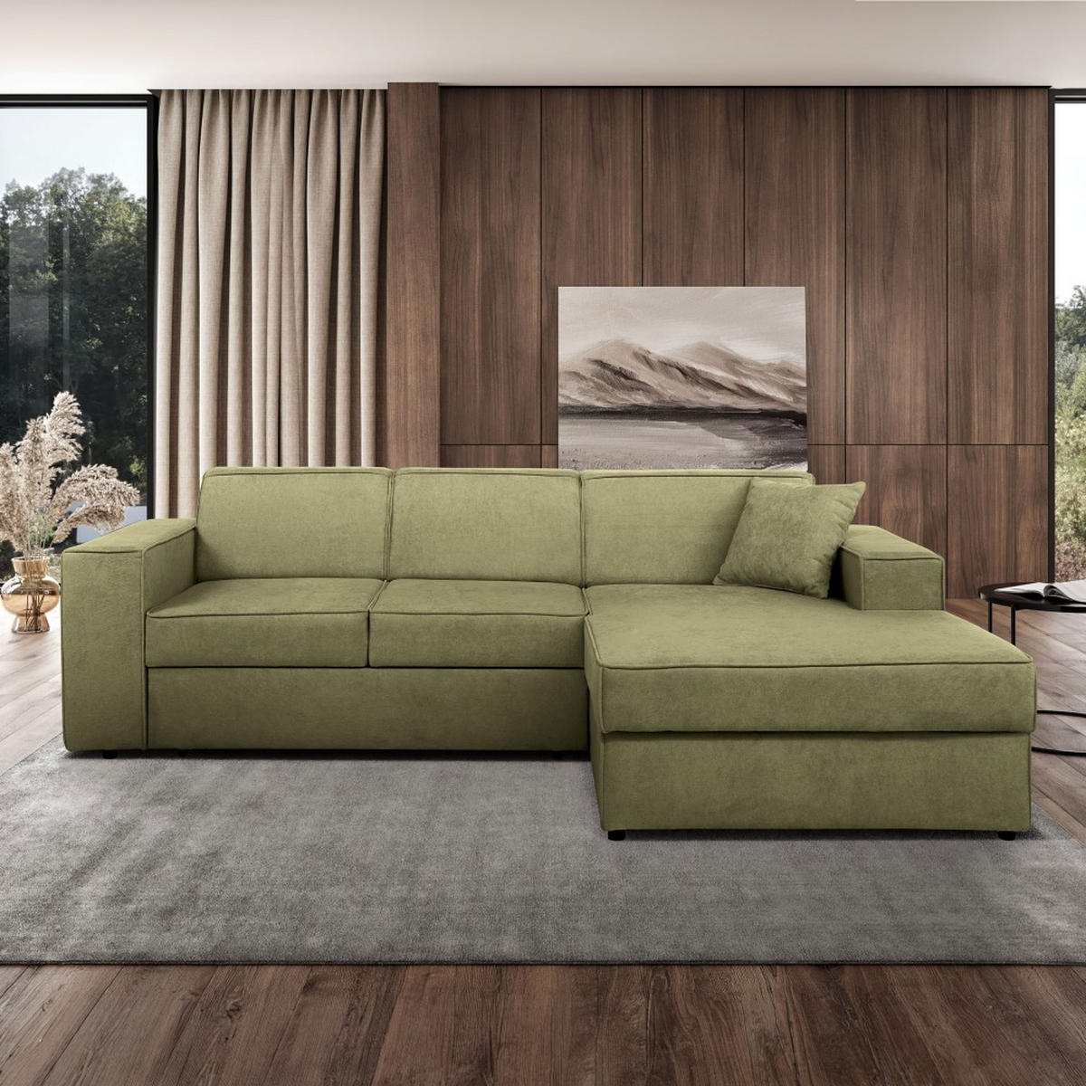 ECKSCHLAFSOFA mit Schlaffunktion Pedro L hellgrün rechts - Schwarz/Hellgrün, Kunststoff/Textil (267/160cm) - Beautysofa