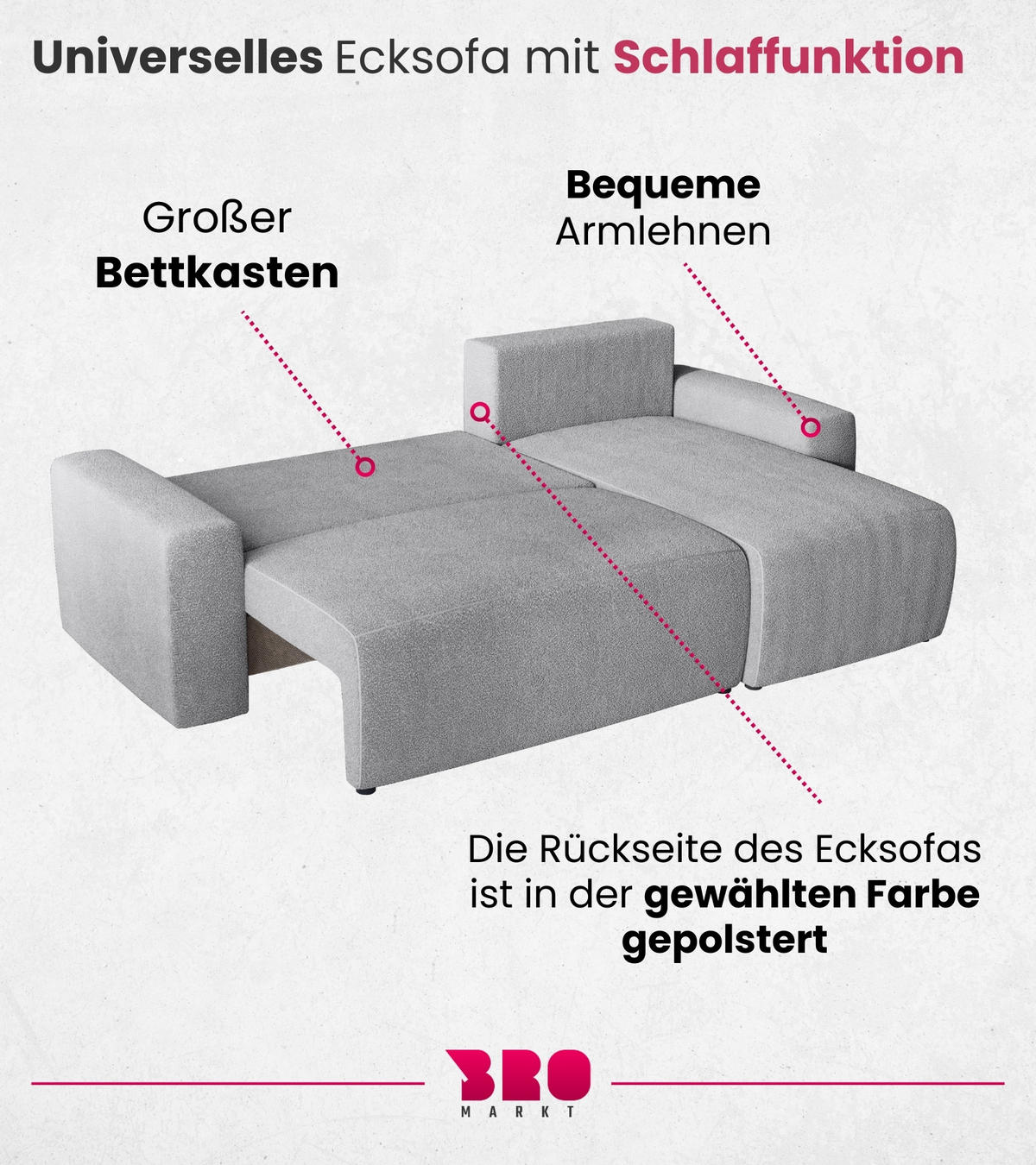 ECKSOFA PLUSH mit Schlaffunktion Grau Boucle - Hellgrau, Textil (240/145cm) - Bromarkt
