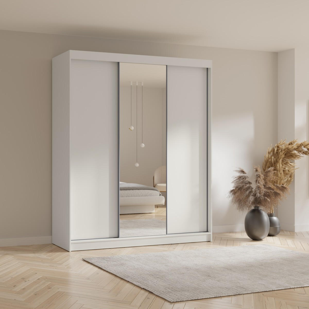 SCHWEBETÜRENSCHRANK mit Spiegel Fiore Plus 3D1L 200 Weiß/Silber - Silberfarben/Weiß, Holzwerkstoff/Metall (200/236/60cm) - mzm24