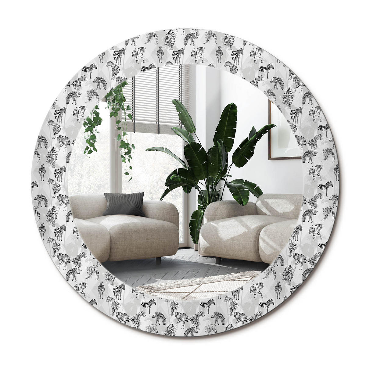 SPIEGEL Rund Ø 60 cm mit Aufdruck - Schwarz, Glas (60/60/0.4cm) - Wallfluent