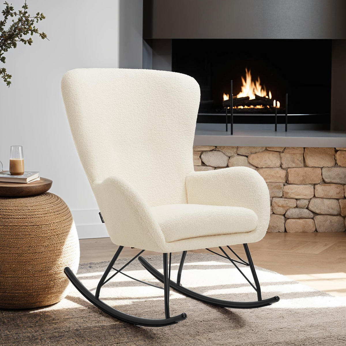 SCHAUKELSTUHL Swing,70 x 93 x 100 cm, Belastbarkeit 120 kg,creme/schwarz - Creme/Schwarz, Kunststoff (70/100/93cm) - tectake