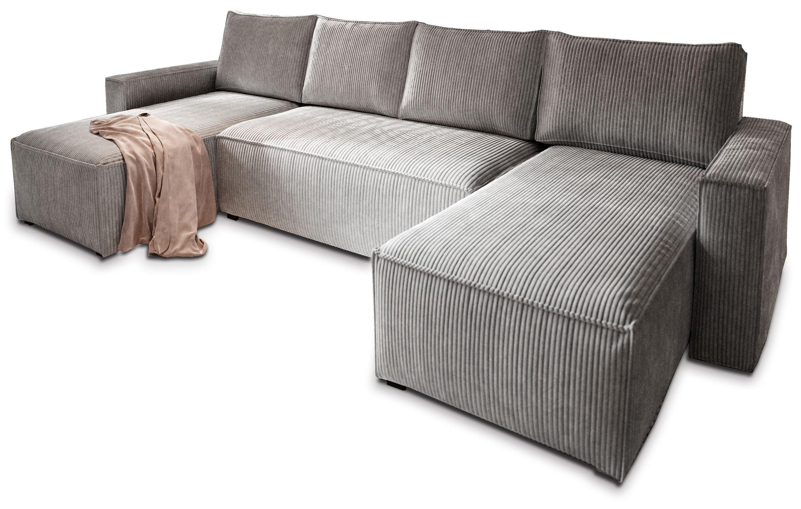 ROHOVÁ SEDAČKA ASPRA světle šedá - šedá/světle šedá, dřevo/textil (295/140cm) - MASSENO