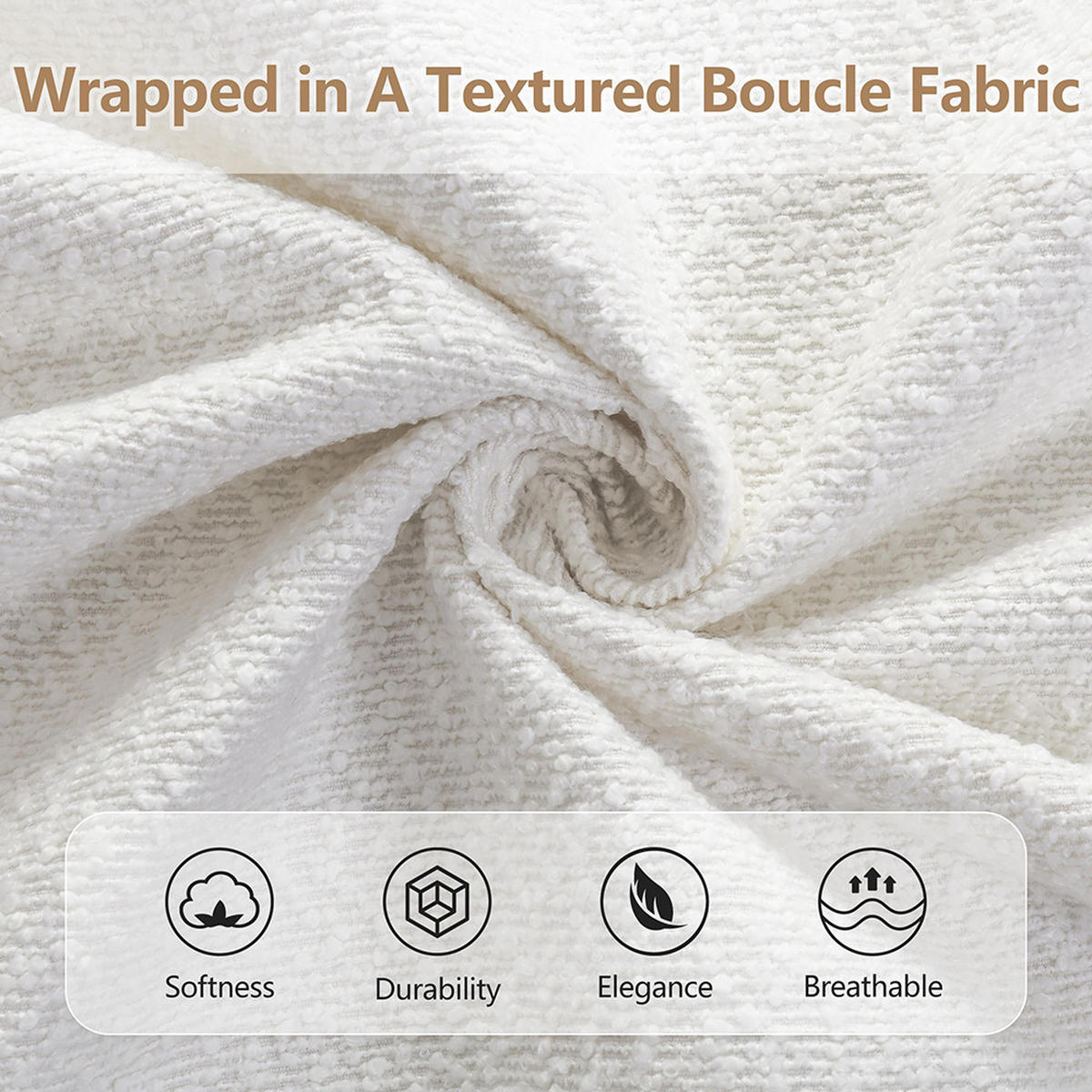 POLSTERBETT 140×190cm mit Lattenrost,Elfenbeinfarben - Weiß, Textil (140/190cm) - KOMHTOM