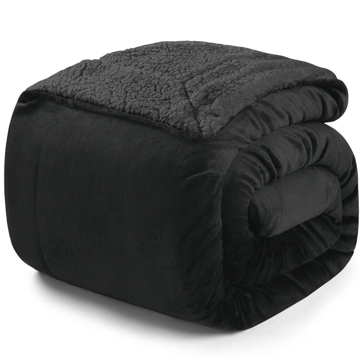 KUSCHELDECKE Sherpa 130/150 cm, Schwarz - Schwarz, Textil (150/130cm) - Blumtal