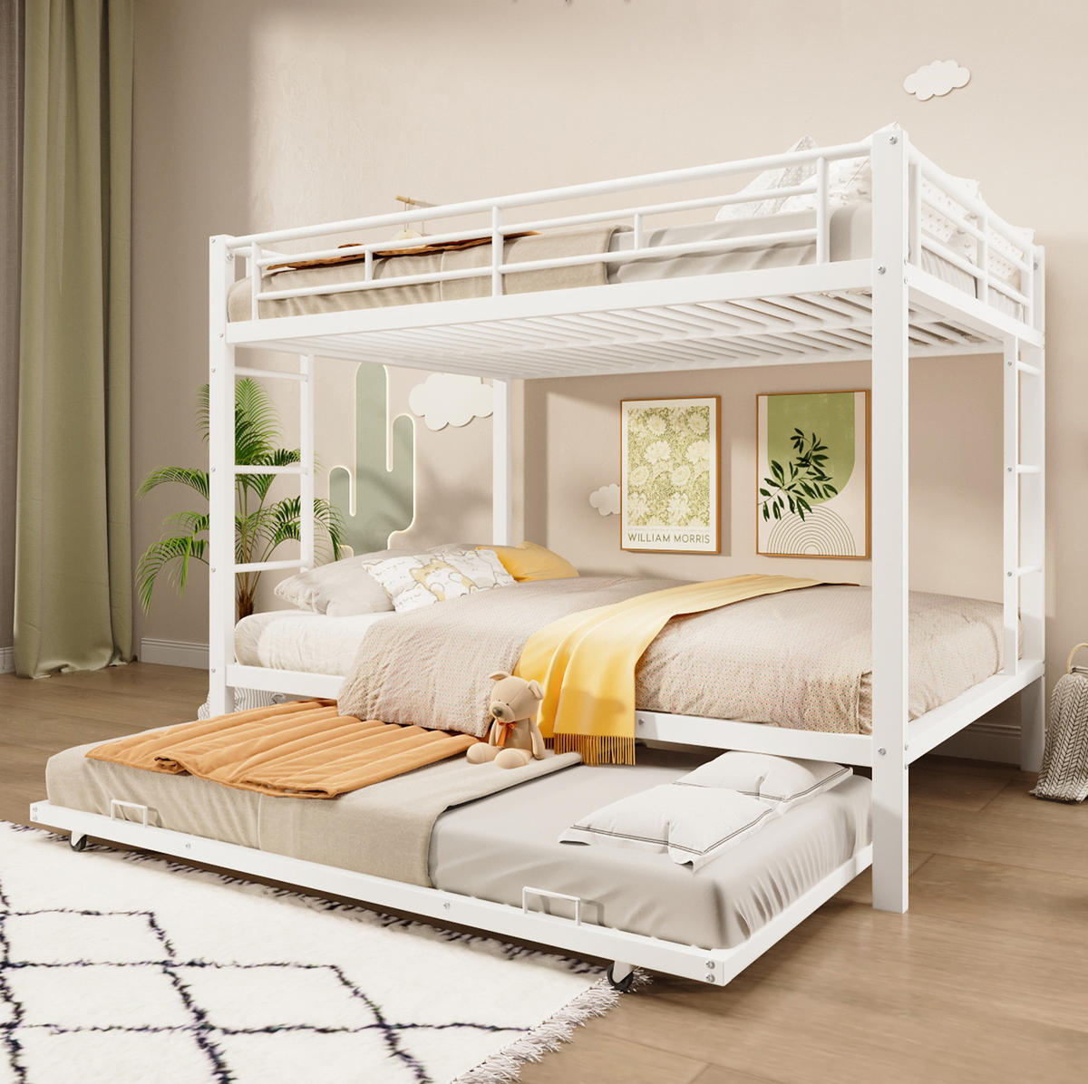 ETAGENBETT 140/200 cm weiß aus Metall mit Ausziehbett - Weiß, Metall (140/200cm) - OKWISH