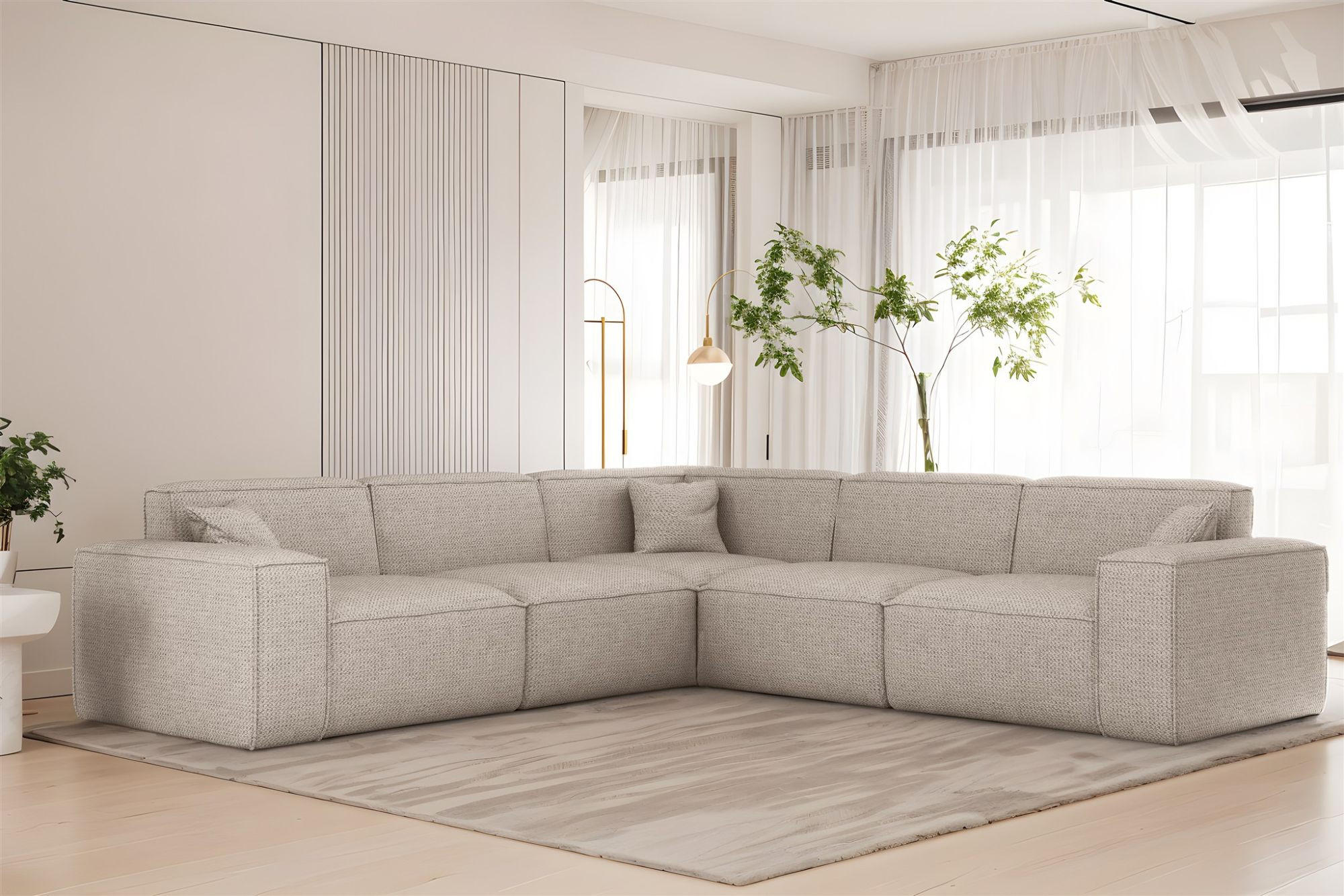ECKSOFA Celes Premium In Artico - Creme, Holzwerkstoff/Textil (246/246cm) - Fun Möbel