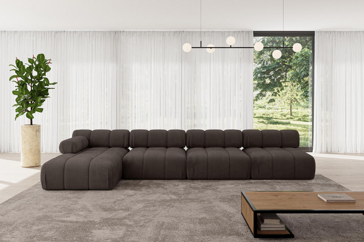 ECKSOFA modulares Sofa Razon-L3 - 380x160x70 cm Braun Velours - Braun, Holzwerkstoff/Textil (380/160cm) - ALTDECOR
