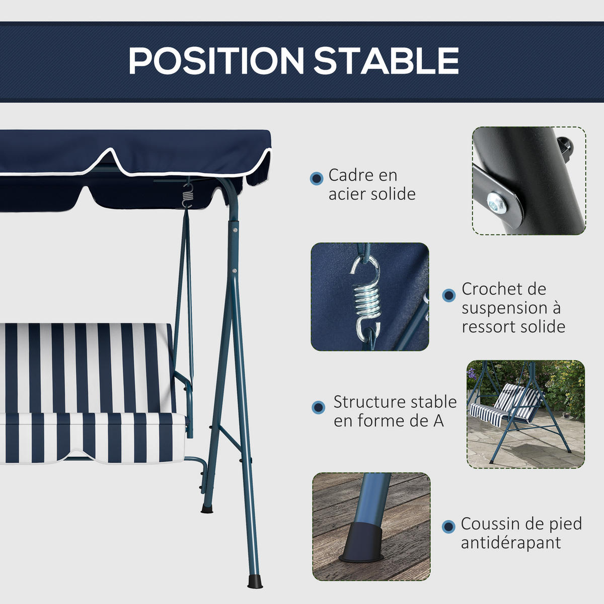 GARTENSCHAUKEL Blau Schwarz 3-Sitzer - Blau, Metall (172/153/110cm) - PANGIVO