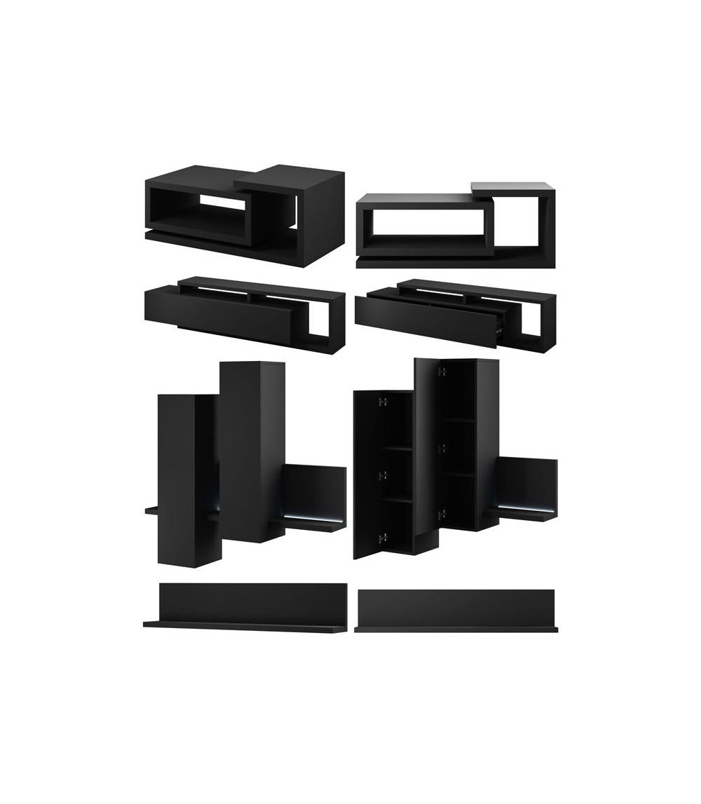 WOHNZIMMER-SET Bota schwarz matt eiche 641x60x142cm - Schwarz, Holz/Holzwerkstoff (641/142/60cm) - Feldmann-Wohnen