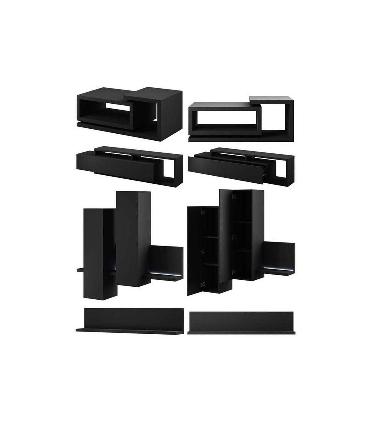 WOHNZIMMER-SET Bota schwarz matt eiche 641x60x142cm - Schwarz, Holz/Holzwerkstoff (641/142/60cm) - Feldmann-Wohnen