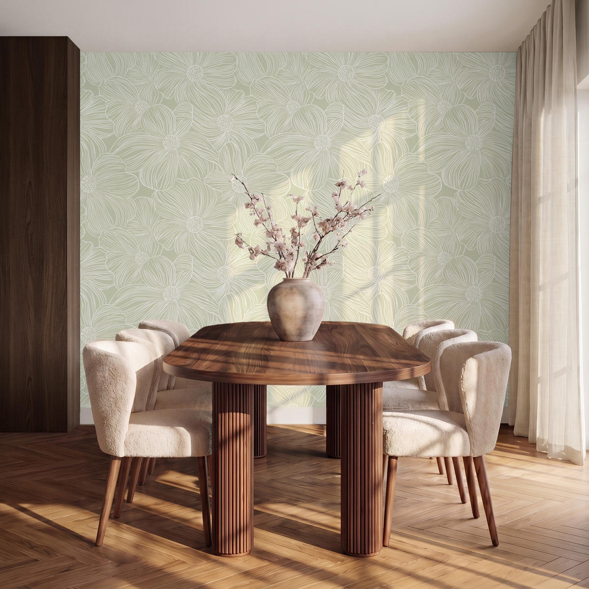 TAPETE - Gelassenheit - Blumen - Grün - 280x220 cm - Salbeigrün, Papier (280/220cm) - OnlyWow
