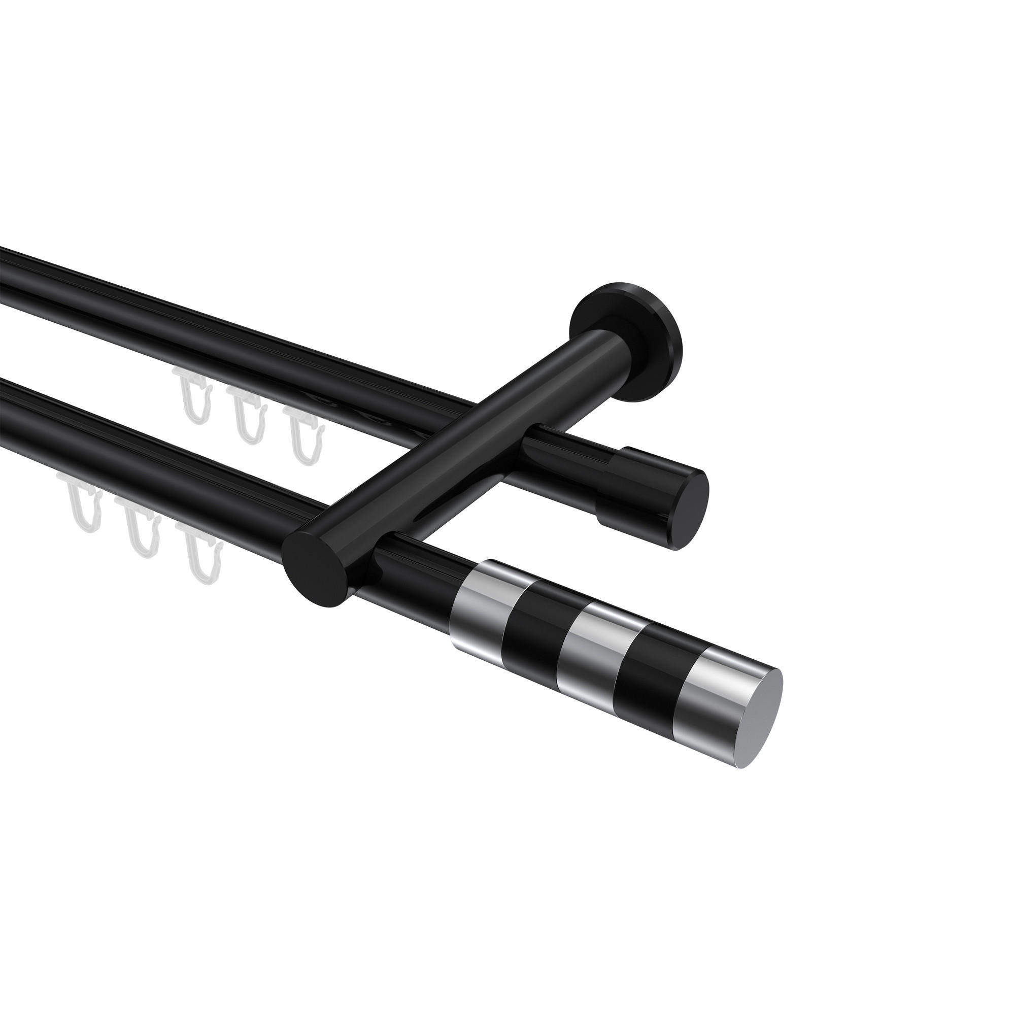 INNENLAUF-GARDINENSTANGEN-SET Platon Mavell 600 cm (geteilt in 3 x 200 cm), 2-läufig, 20 mm Ø Schwarz - Chromfarben/Schwarz, Metall (600cm) - INTERDECO
