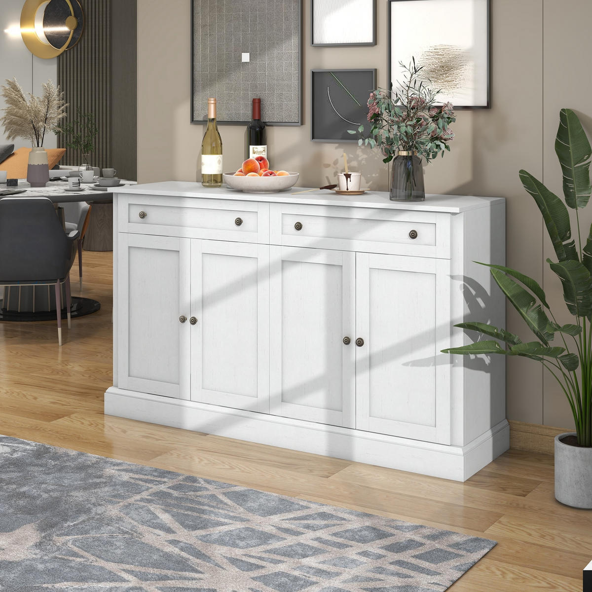 SIDEBOARD 150/40/86 cm mit 4 Türen & 2 Schubladen in Antikweiß - Weiß, Holzwerkstoff (150/86/40cm) - BEAOK