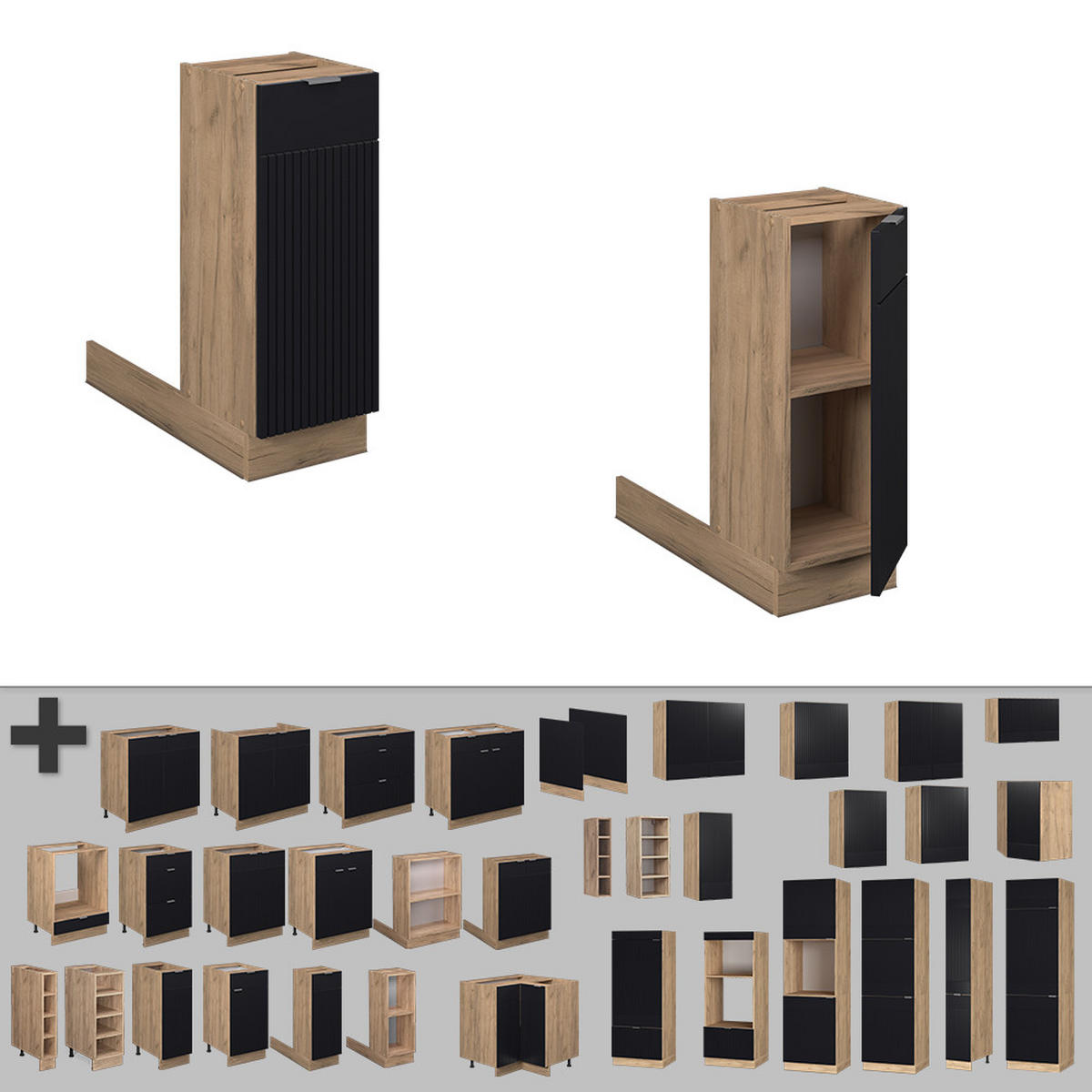 KUCHYŇSKÝ OSTROV Fame-Line, černé pruhy, 30 cm bez pracovní desky - medově dubová/černá, kompozitní dřevo (30/82/70cm) - Vicco