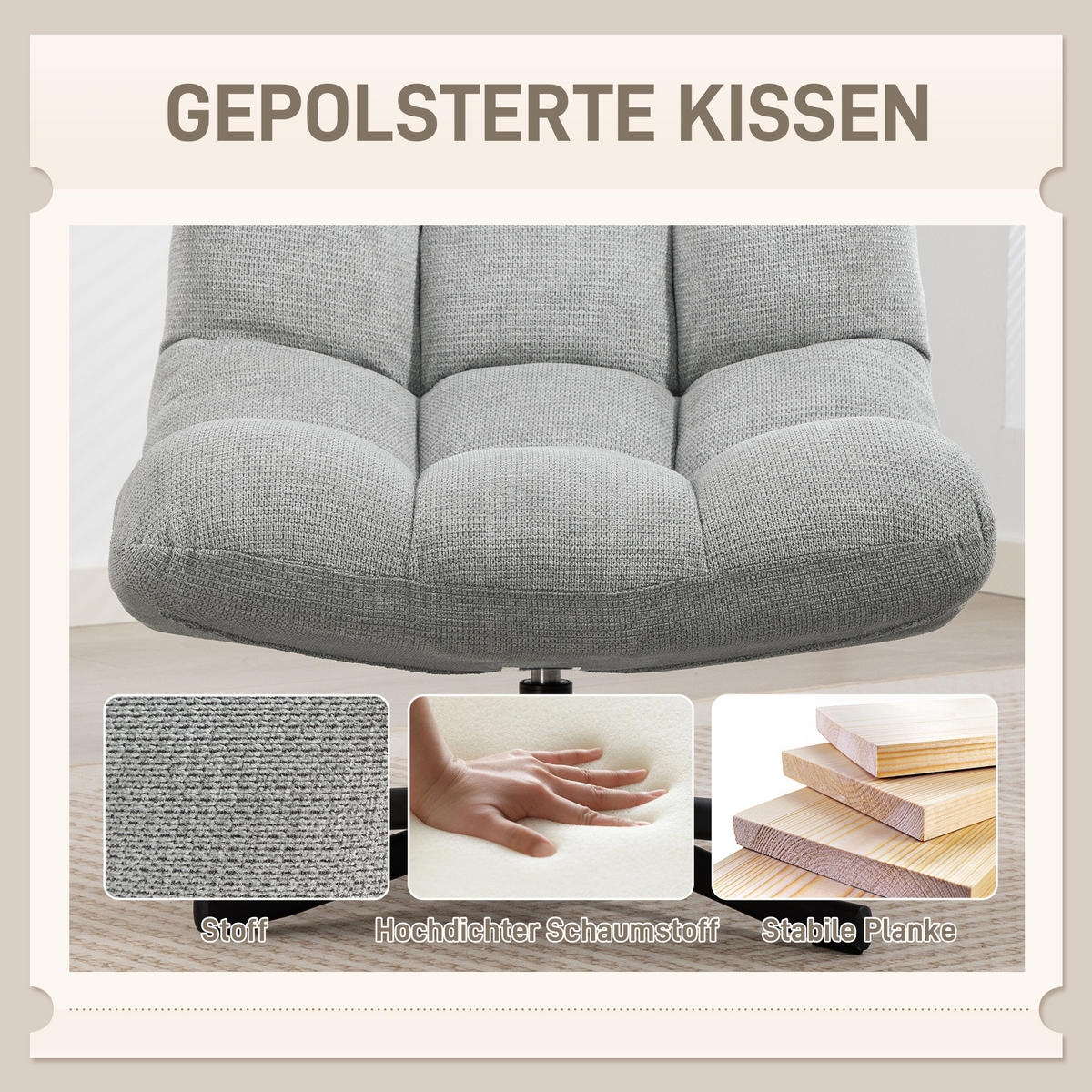 LOUNGESESSEL Chenille Stahl Hellgrau - Hellgrau/Schwarz, Textil/Metall (75/90/95cm) - HOMCOM