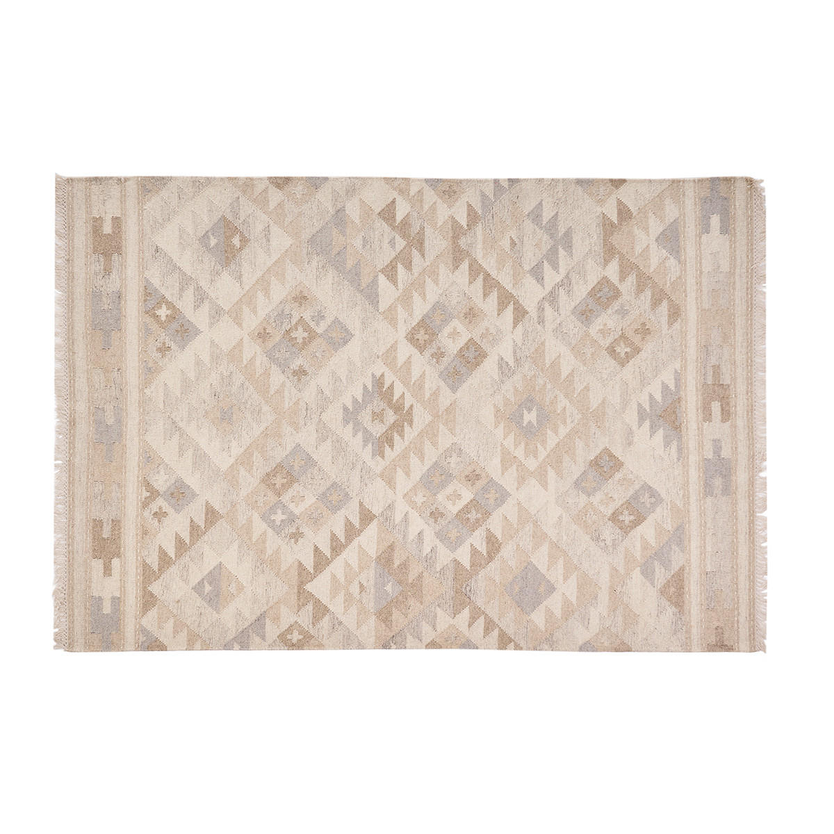 TEPPICH Berber Beige Geometrisch Wolle Baumwolle 160x230 MAKA“ - Beige, Textil (160/230cm) - Miliboo