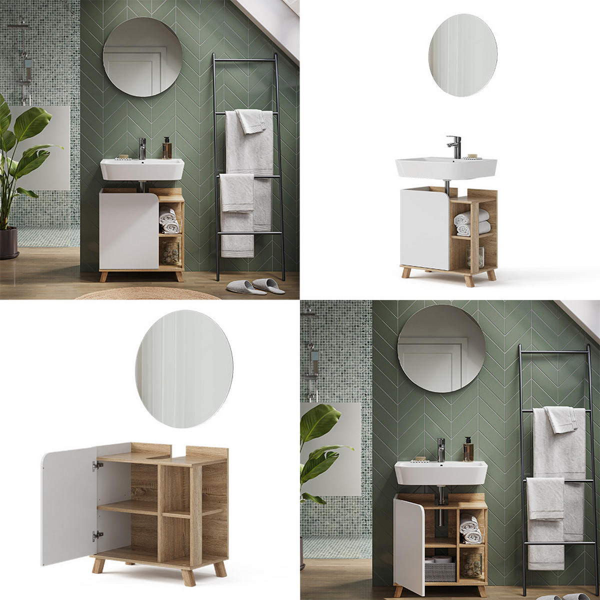 BADMÖBEL-SET Karen Sonoma/Weiß 2 Teile - Weiß/Sonoma Eiche, Holzwerkstoff (60/65/35cm) - Vicco