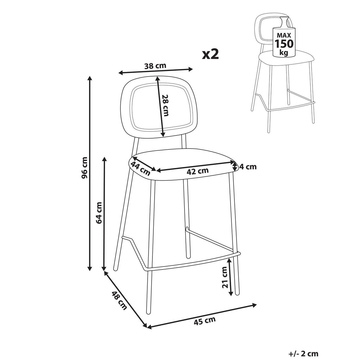 BARHOCKER 2er-Set Taupe Duette - Taupe/Schwarz, Textil (45/96/48cm) - Beliani