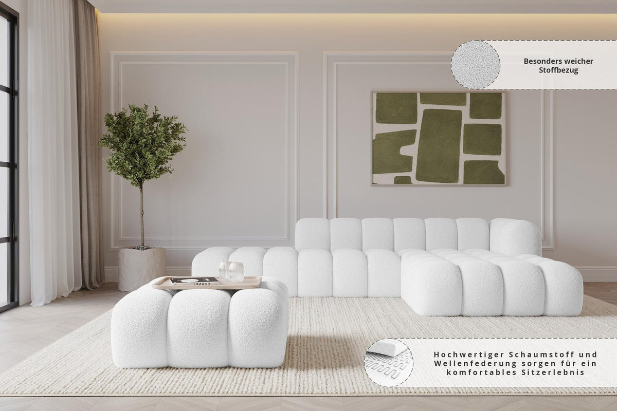 TABURET OLEA-PUF 91x87x44 cm Bílá Buklé - bílá/černá, kompozitní dřevo/textil (91/44/87cm) - ALTDECOR