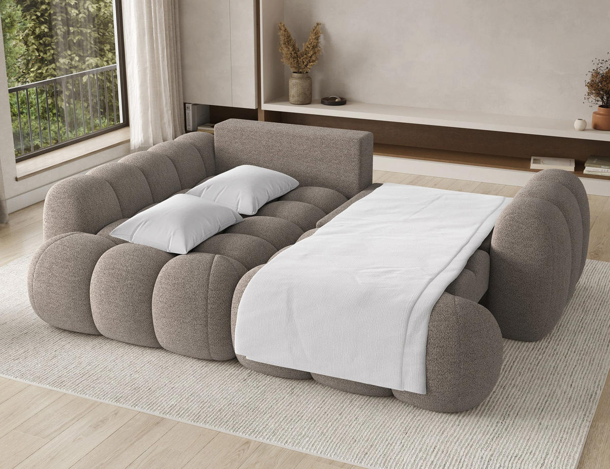 ECKSOFA COZION L-Form mit Schlaffunktion & Bettkasten – Modernes 3-Sitzer Sofa, HR-Kaltschaum, Wellenfederung, 267 × 165 cm - Schwarz/Braun, Kunststoff (165/267cm) - Wohnideebilder