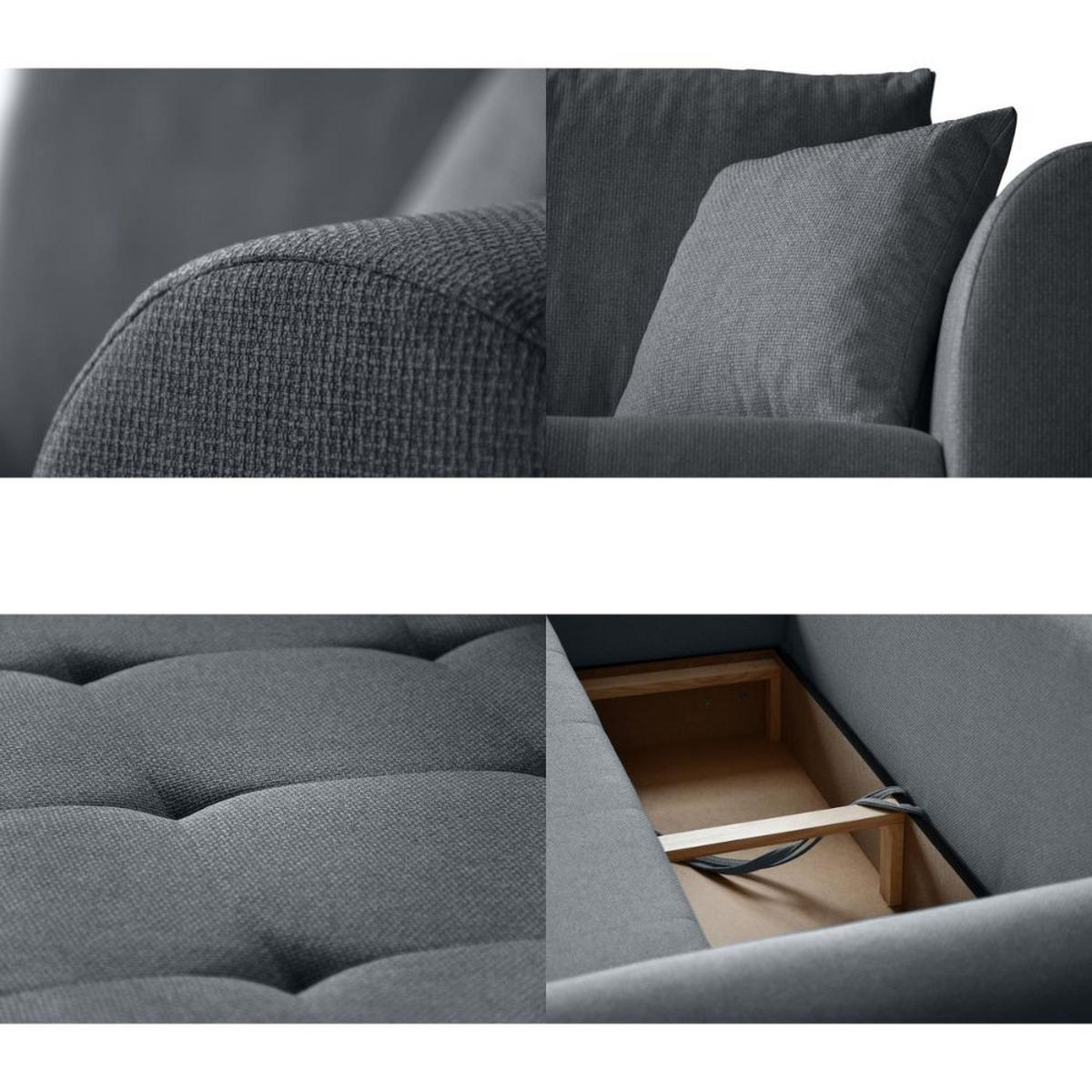 ECKSCHLAFSOFA Diana mt Bettkasten dunkelgrau links - Dunkelgrau/Schwarz, Textil (255/175cm) - Beautysofa