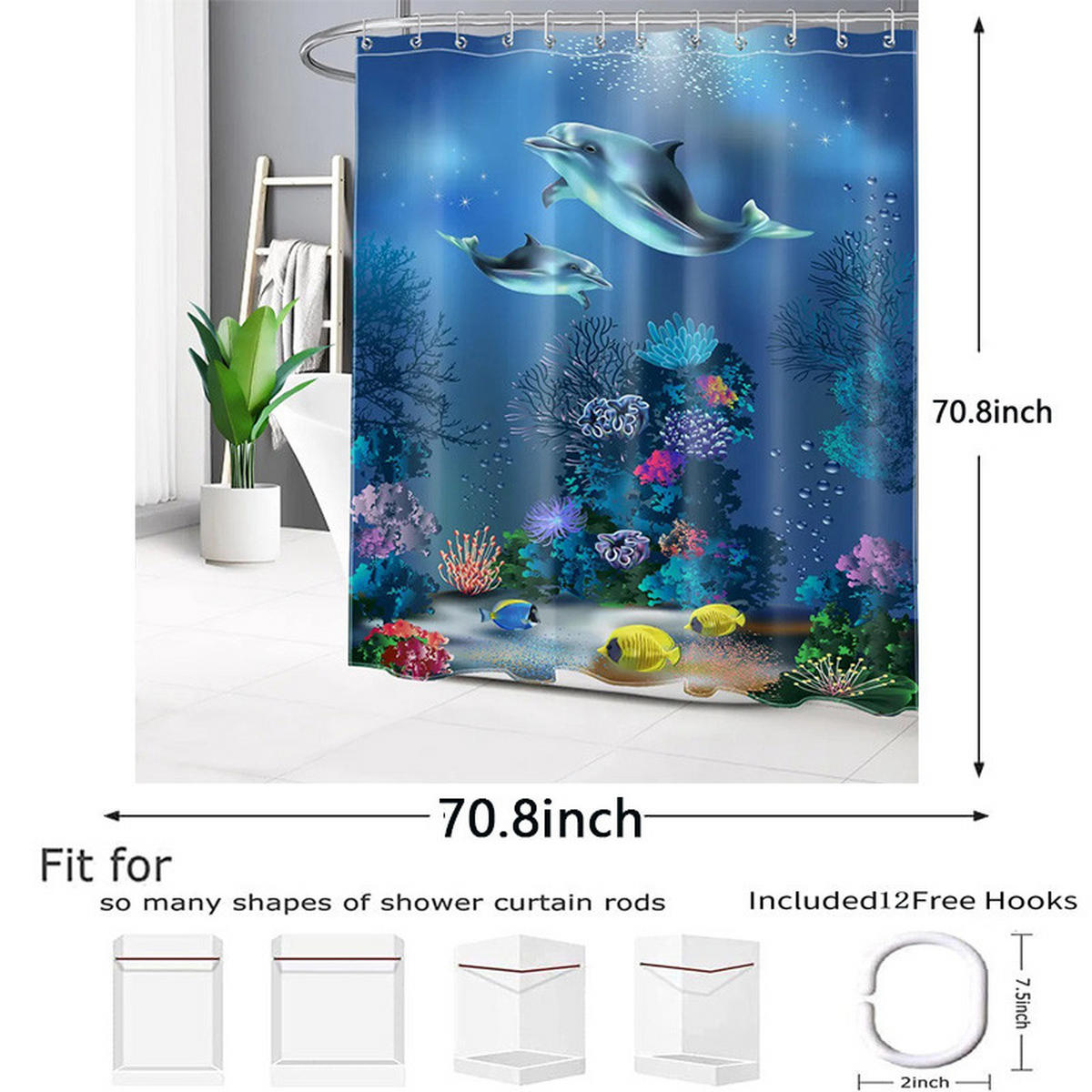 DUSCHVORHANG Polyester schimmelresistent waschbar mit Haken - Multicolor, Kunststoff (180/180cm) - MCBOSON