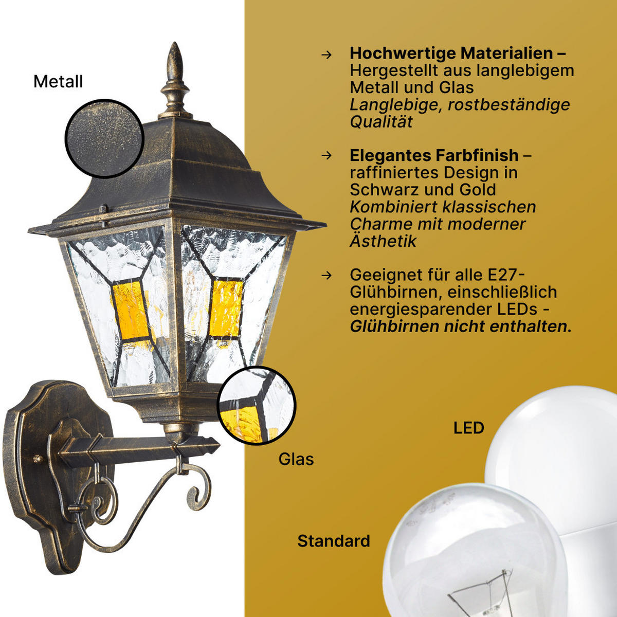 AUSSENWANDLEUCHTE Janel 90981A86 - Schwarz, Metall (18/44.5/25.5cm) - Brilliant