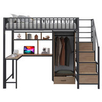 HOCHBETT 140/200 cm aus Metall/MDF mit Schreibtisch, Kleiderschrank, LED und Ladefunktion Schwarz - Schwarz, Metall (140/200cm) - Modenvie