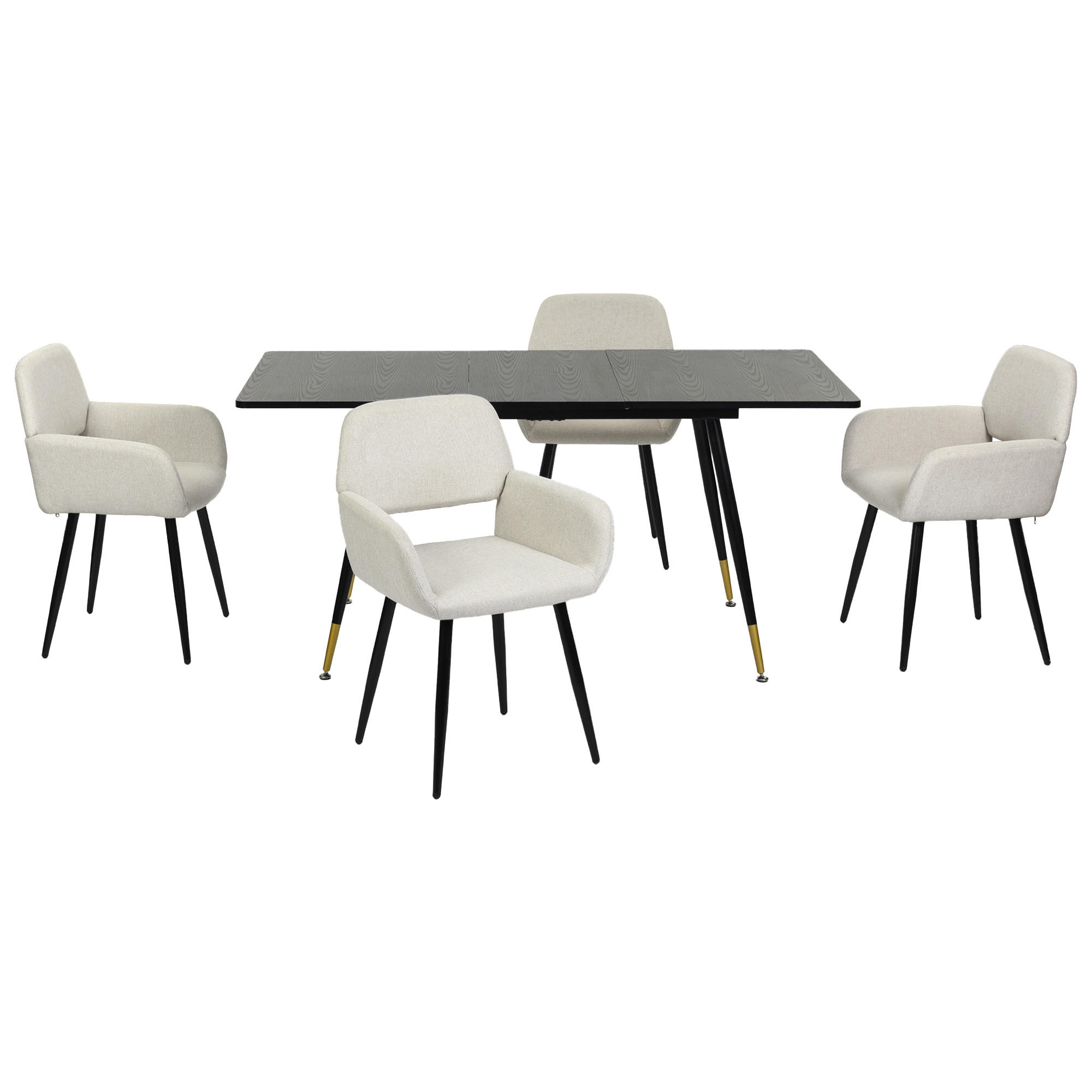 ESSZIMMER SET mit ausziehbarem Tisch und 4 bequemen Stühlen - Beige/Schwarz, Holzwerkstoff/Metall (80/75/160cm) - Urban Meuble