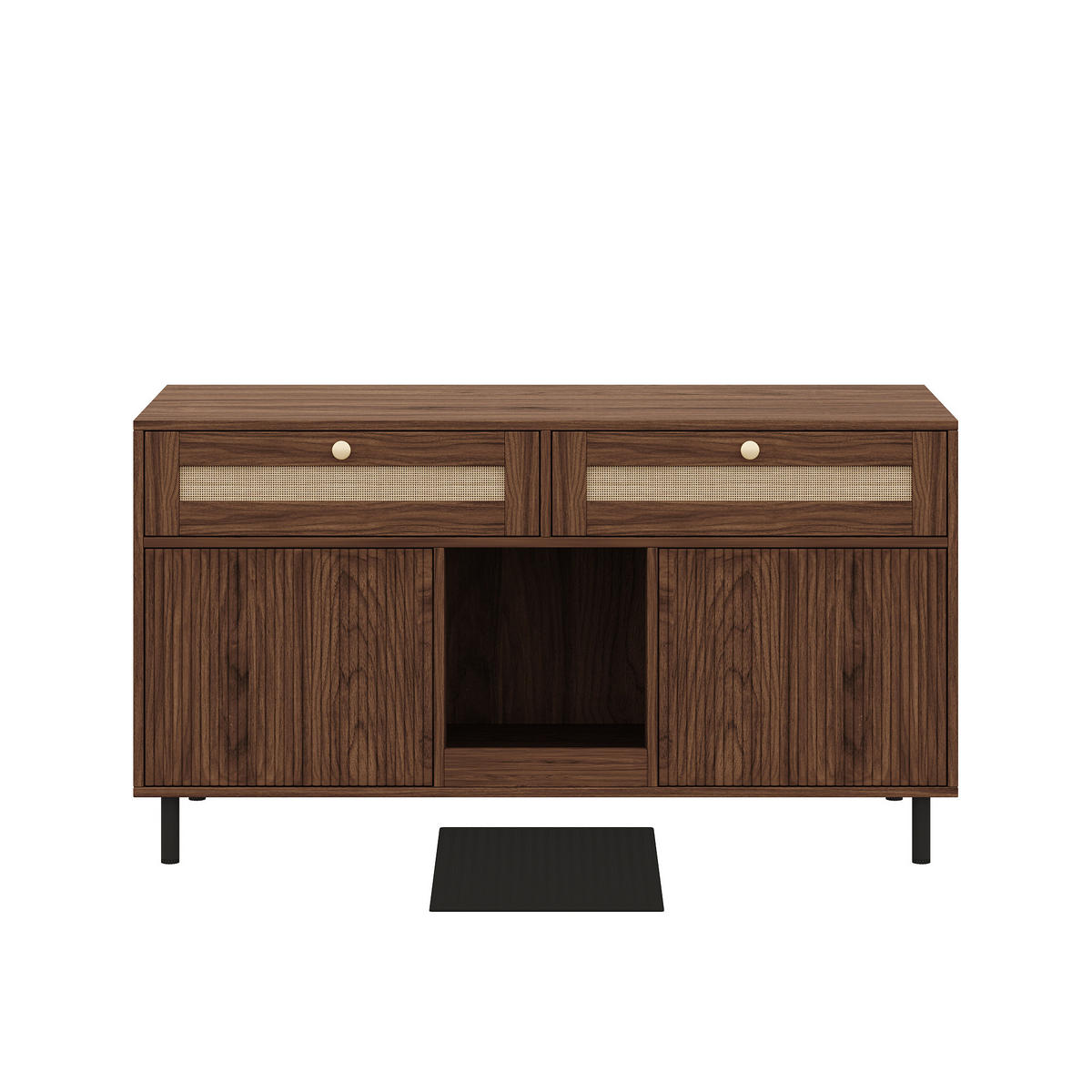 SIDEBOARD Nussbaumfarben 120×50×65 cm, multifunktionaler Katzentoilettenschrank mit Rattan-Details - Nussbaumfarben, Holzwerkstoff (120/65/50cm) - Luhomfu
