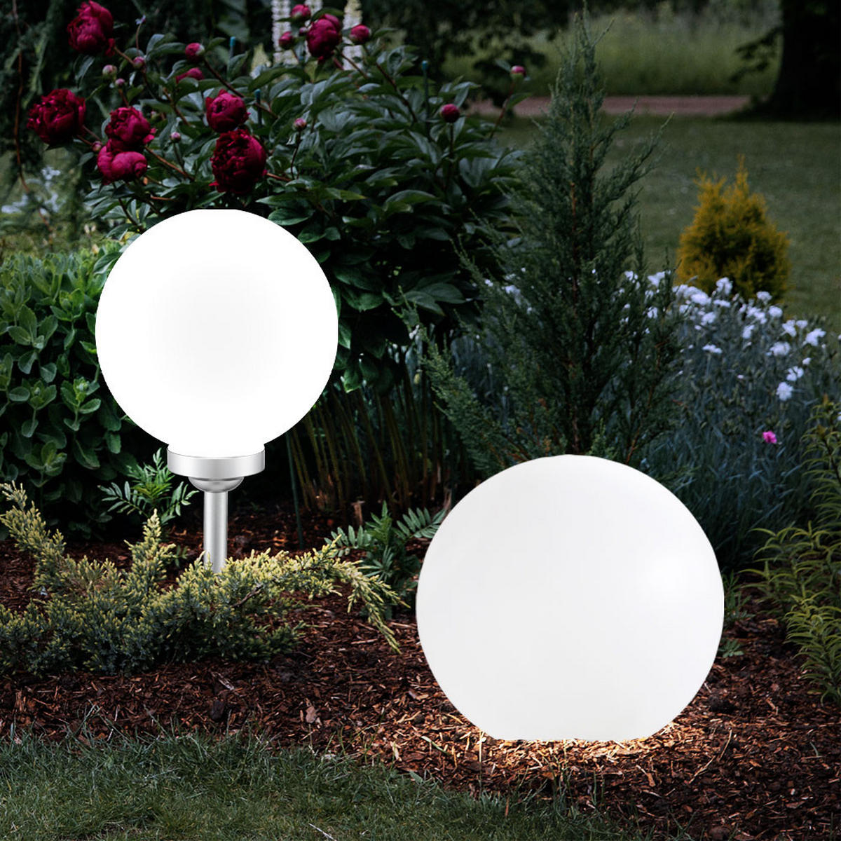 LED AUSSENLEUCHTE Kugel Weiß 3er Set - Weiß, Kunststoff (20/20/62cm)