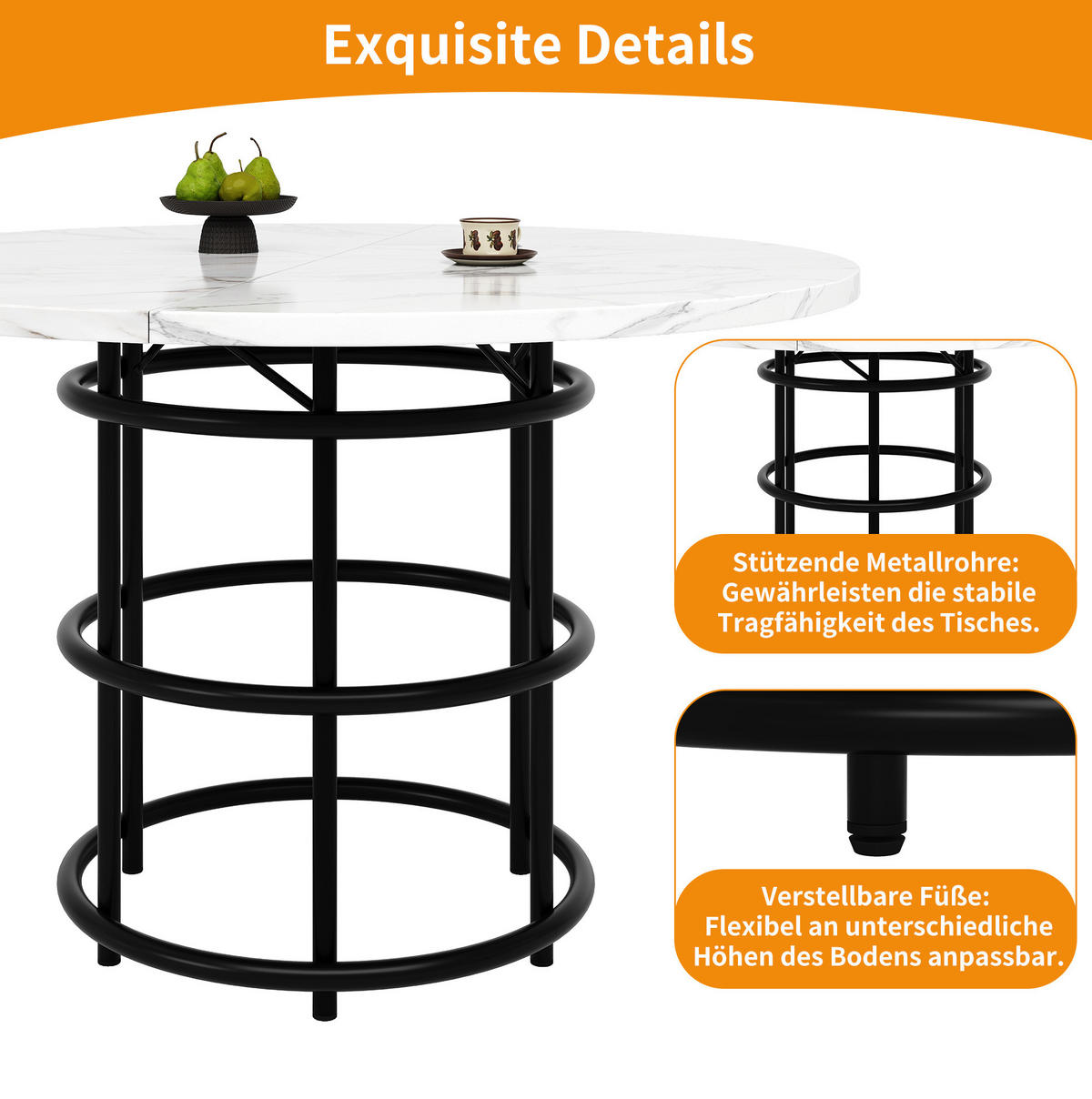 ESSTISCH 100/76/100 cm Schwarz aus MDF und Metall mit Marmoroptik - Schwarz, Holzwerkstoff (100/100/76cm) - OKMYHOME