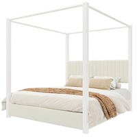 POLSTERBETT 180/200 cm in Beige & Weiß mit Himmelbettgestell, Kopfteil und Metallrahmen Samt Design - Beige/Weiß, Holzwerkstoff/Textil (180/200cm) - STILVORA
