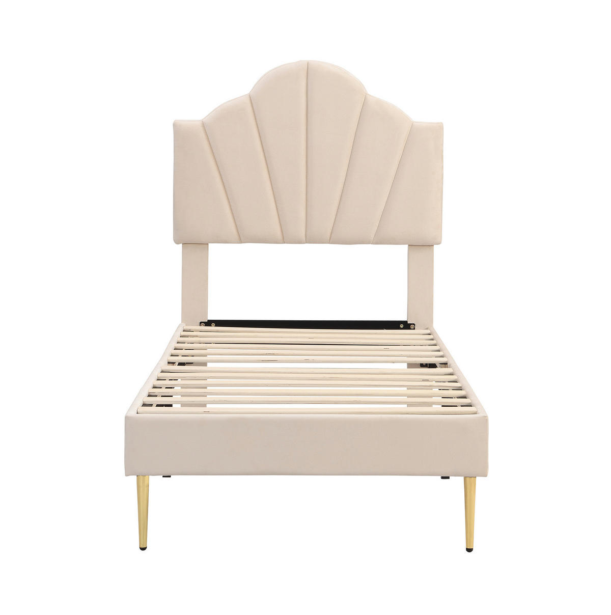 POLSTERBETT 90/200 cm Beige aus Samt mit verstellbarem Kopfteil - Beige, Textil - OKMYHOME