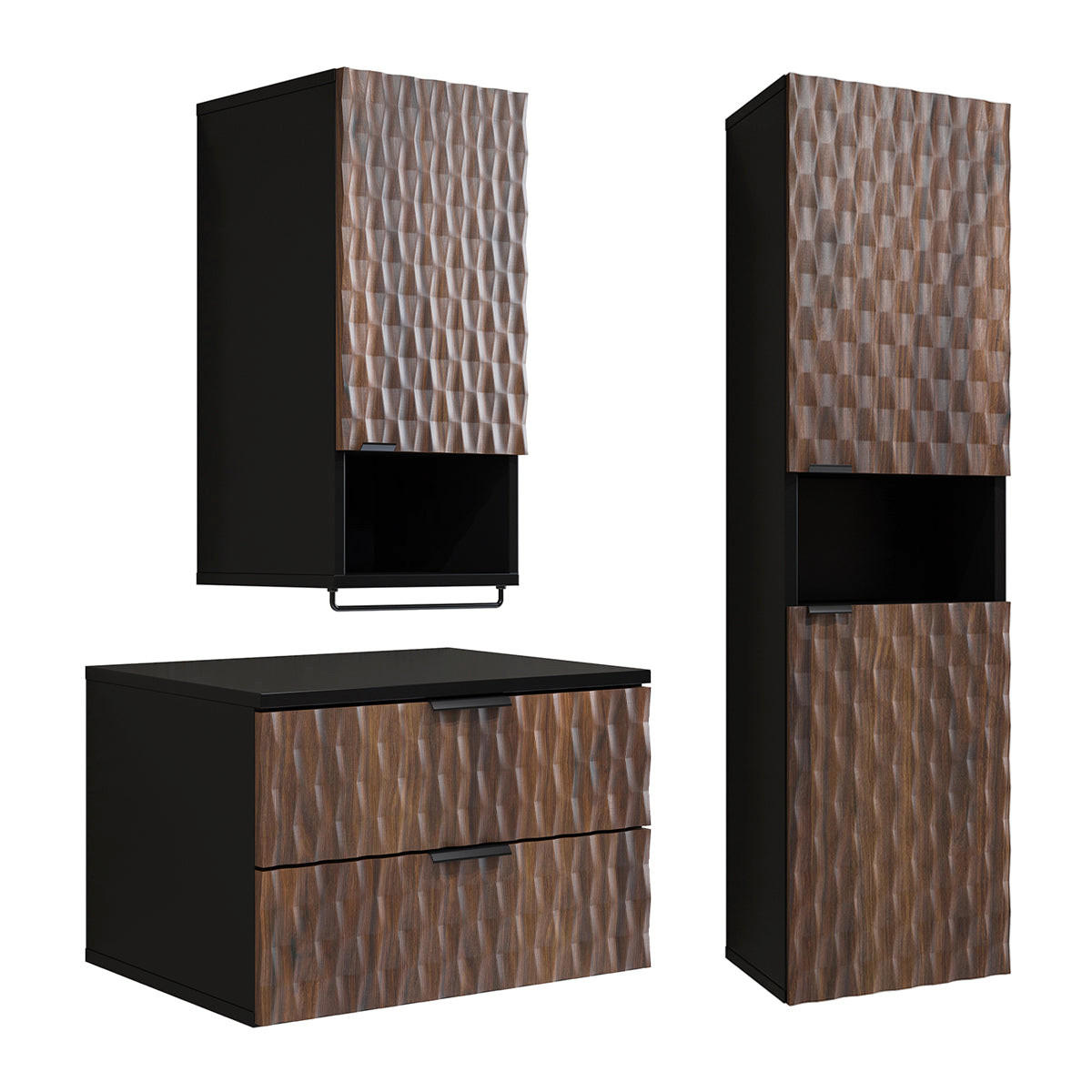 WASCHTISCHUNTERSCHRANK 63cm Nevia 2er-Set Holz und Schwarz - Schwarz, Holzwerkstoff (63/40/48cm) - Petits-meubles
