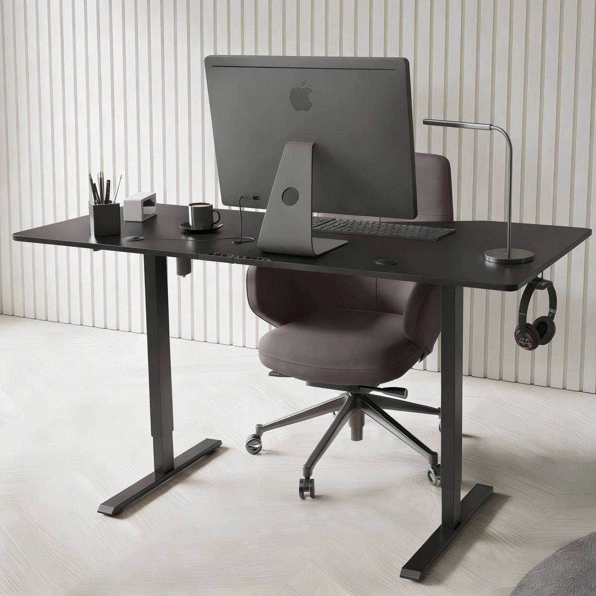 SCHREIBTISCH Office Stand schwarz 160x75 cm höhenverstellbar - Schwarz, Holz (60/160/117cm) - Juskys